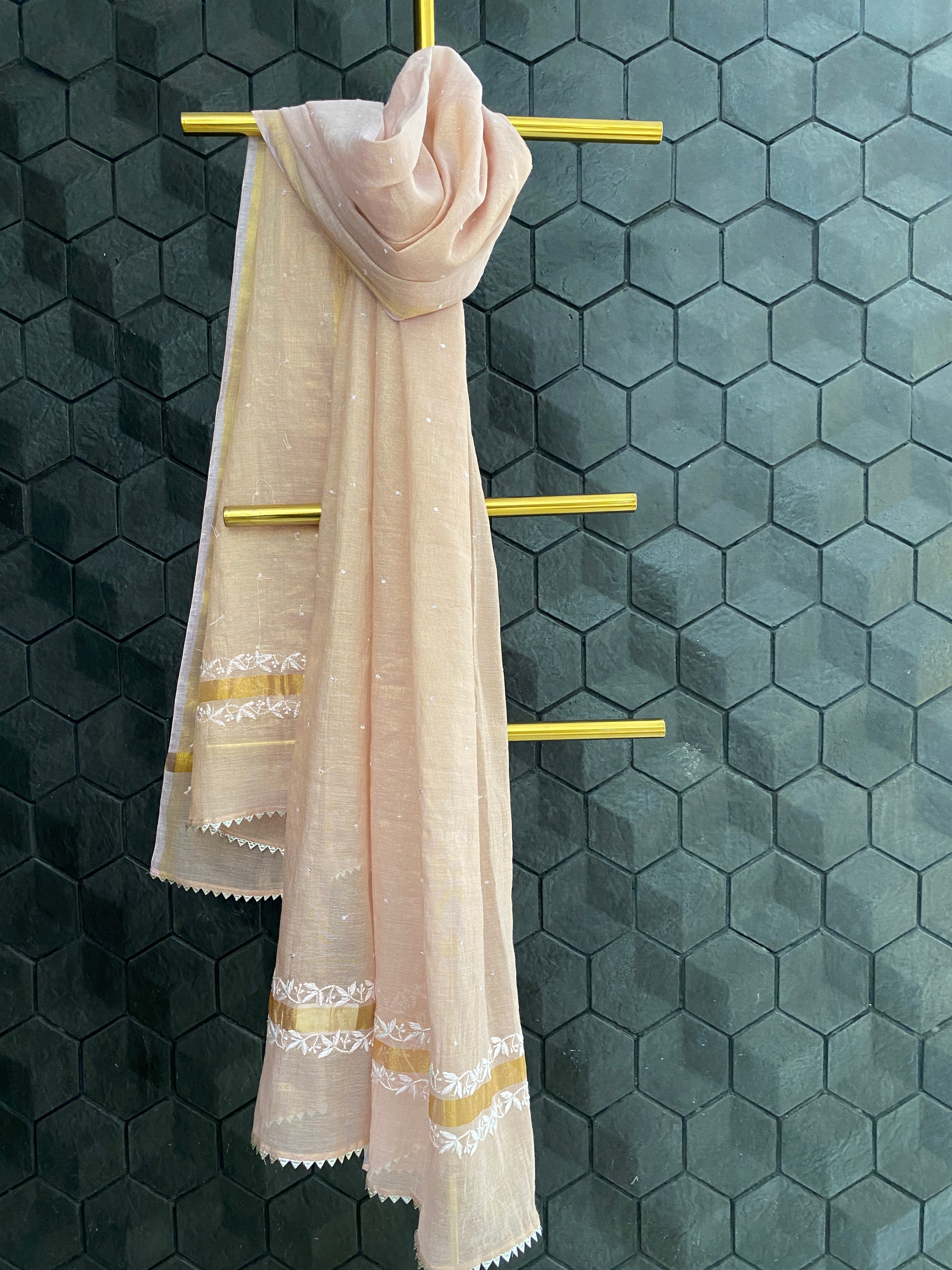 Pink Golden Tissue Chikankari Straight Kurta Set