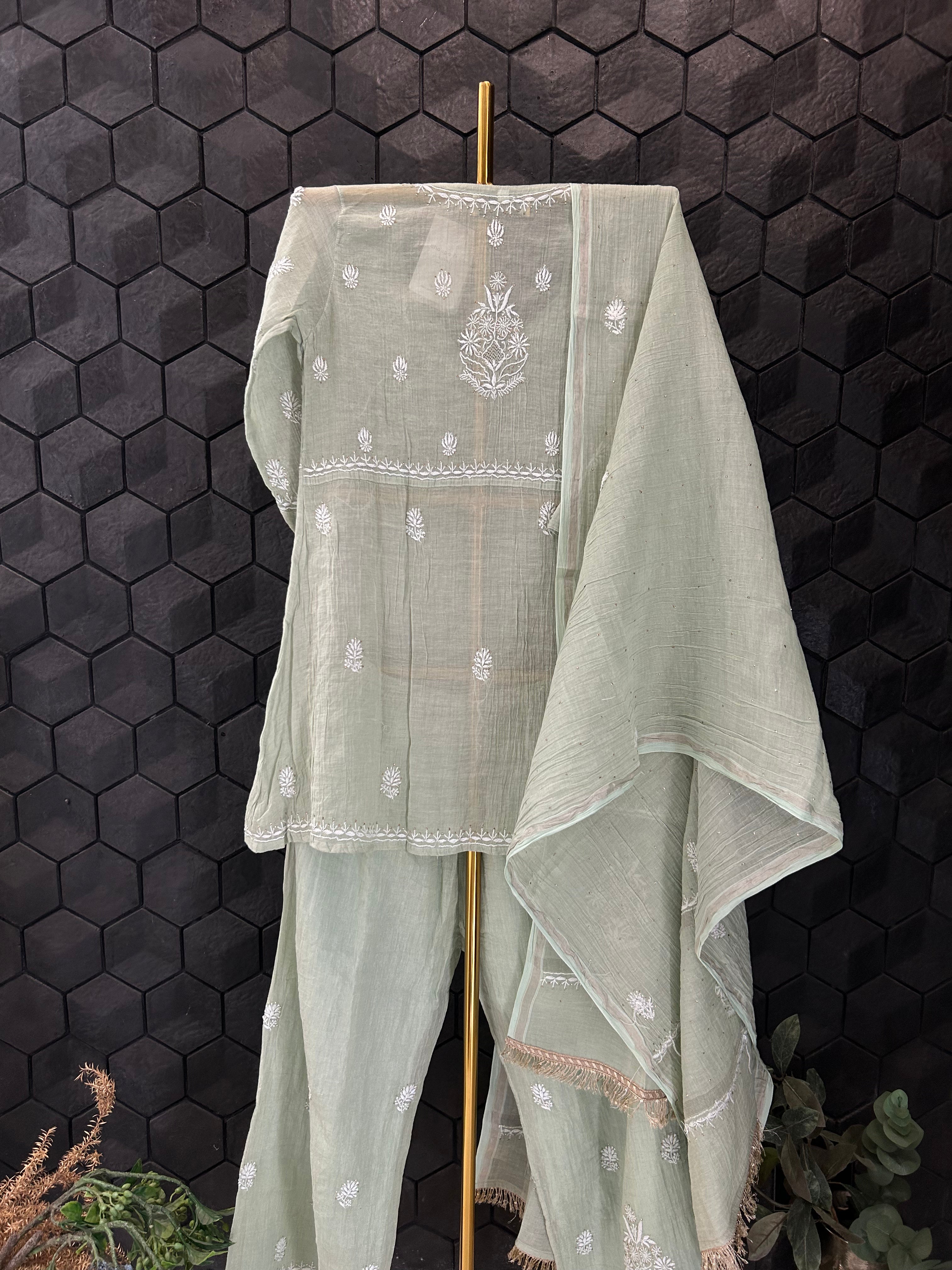 Mint Green Silver Tissue Garara Set