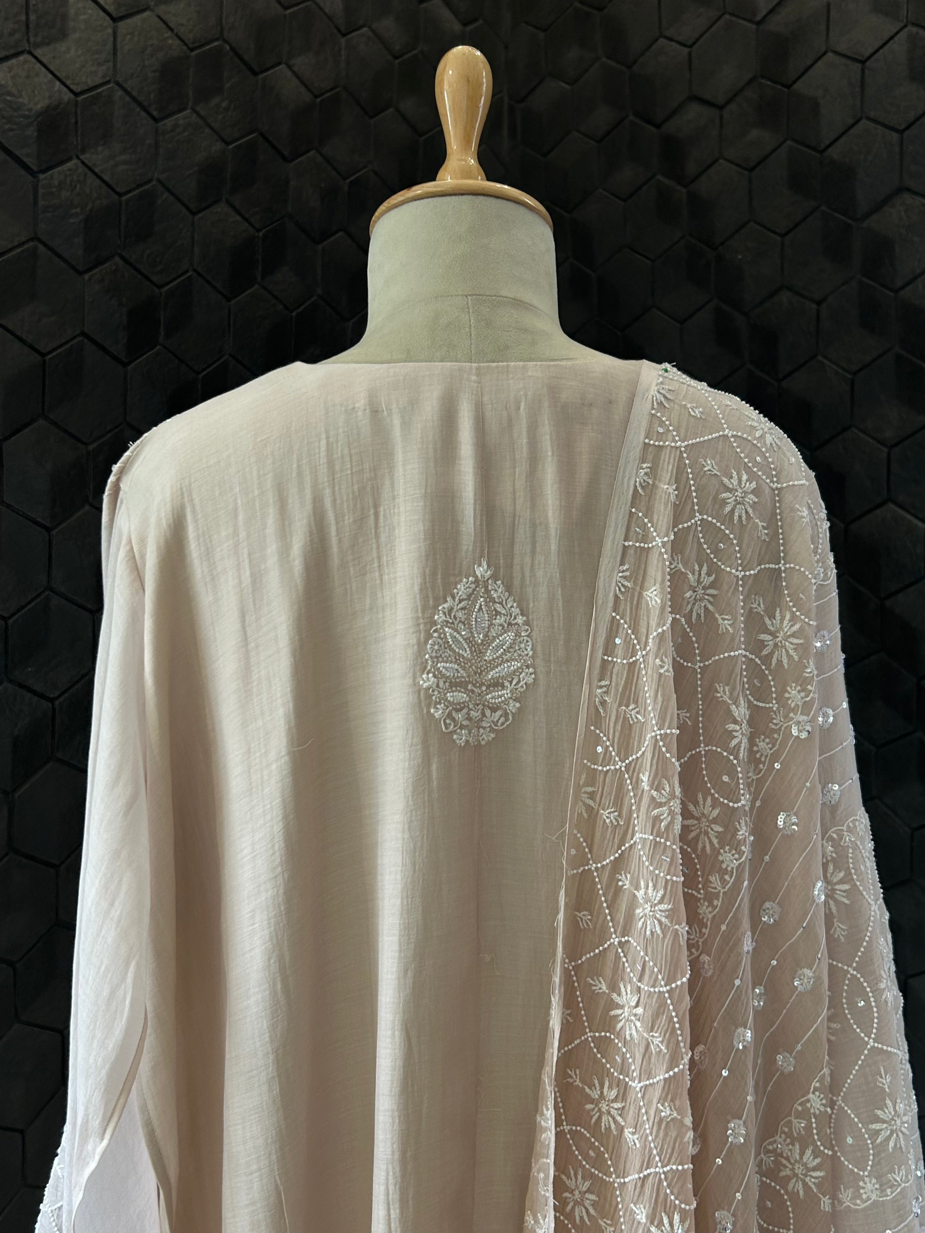 Pink Mul Chanderi Chikankari Kurta Set