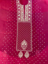 Magenta Organza Chikankari Suit Set