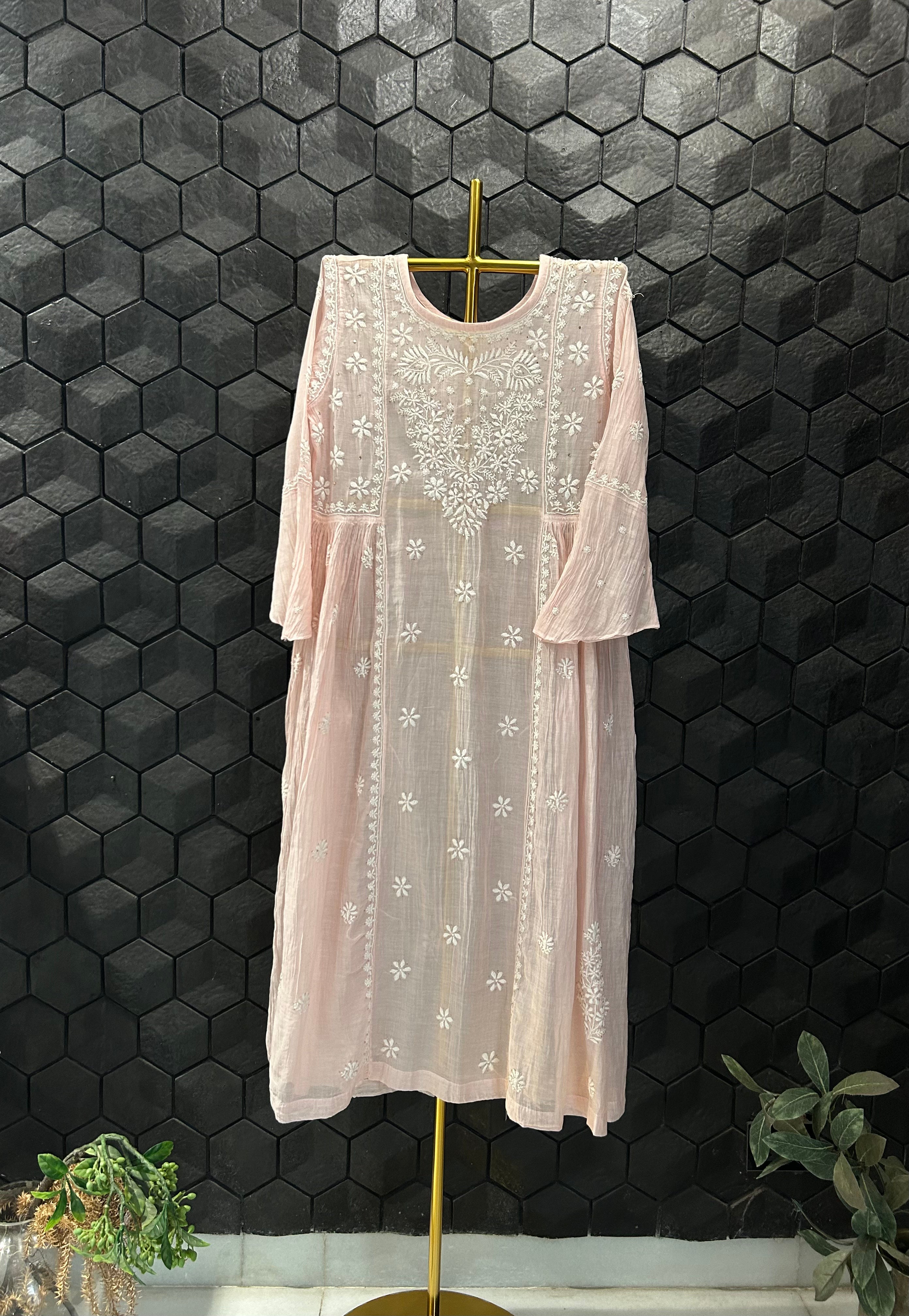 Pink Mul Chanderi Chikankari Tunic