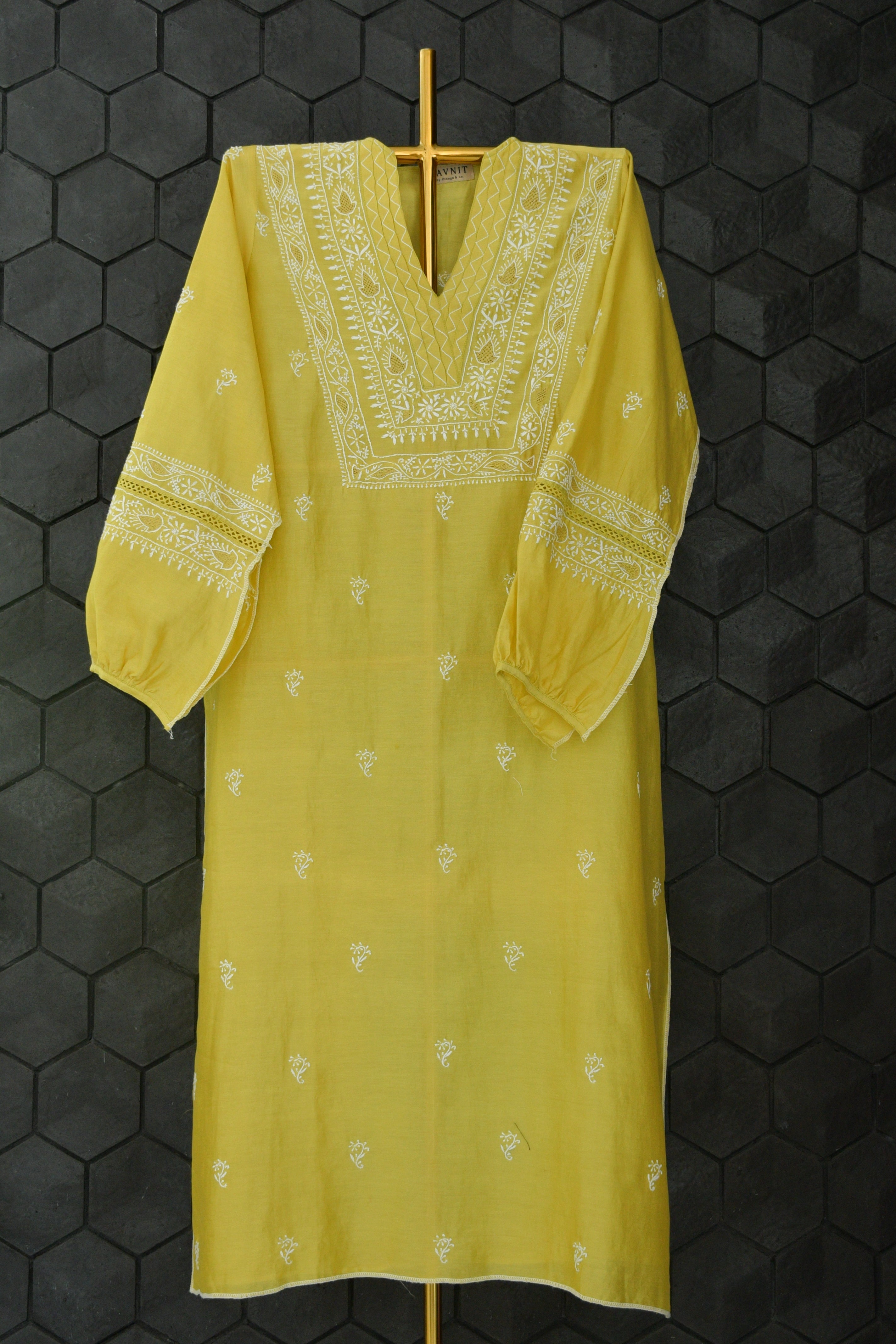 Lemon Yellow Chanderi Kurta Set