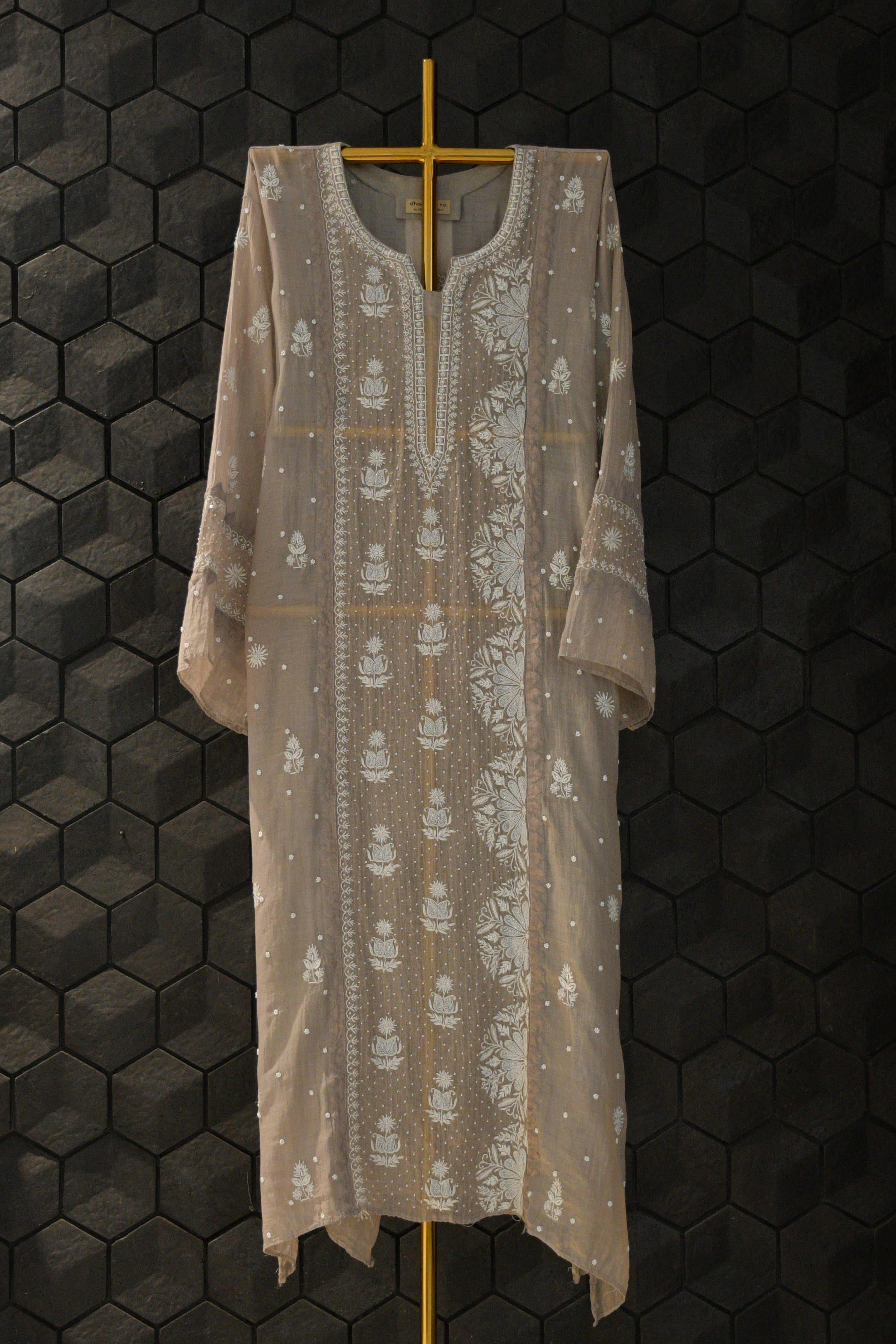 Grey Chanderi Chikankari Kurta Set