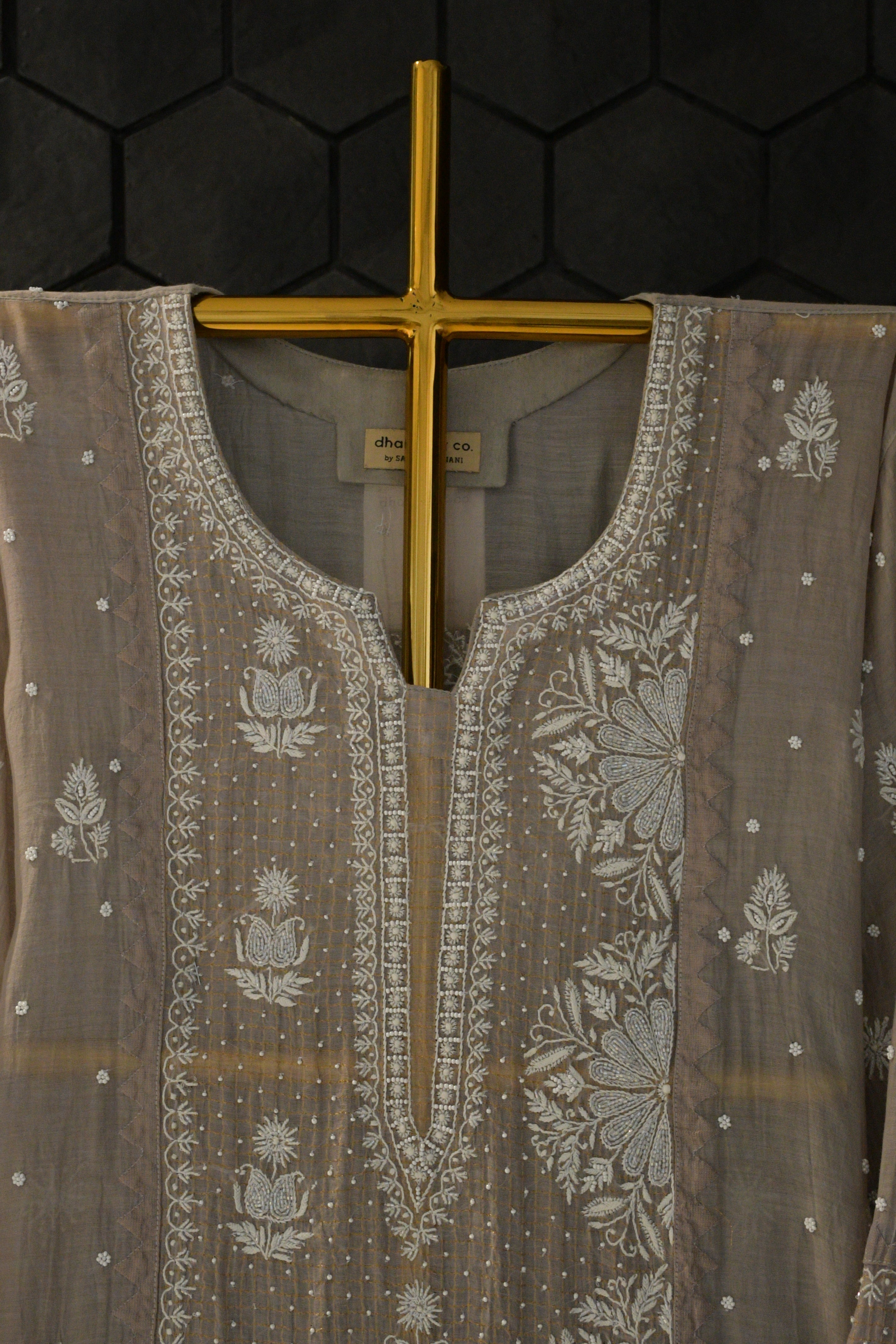 Grey Chanderi Chikankari Kurta Set