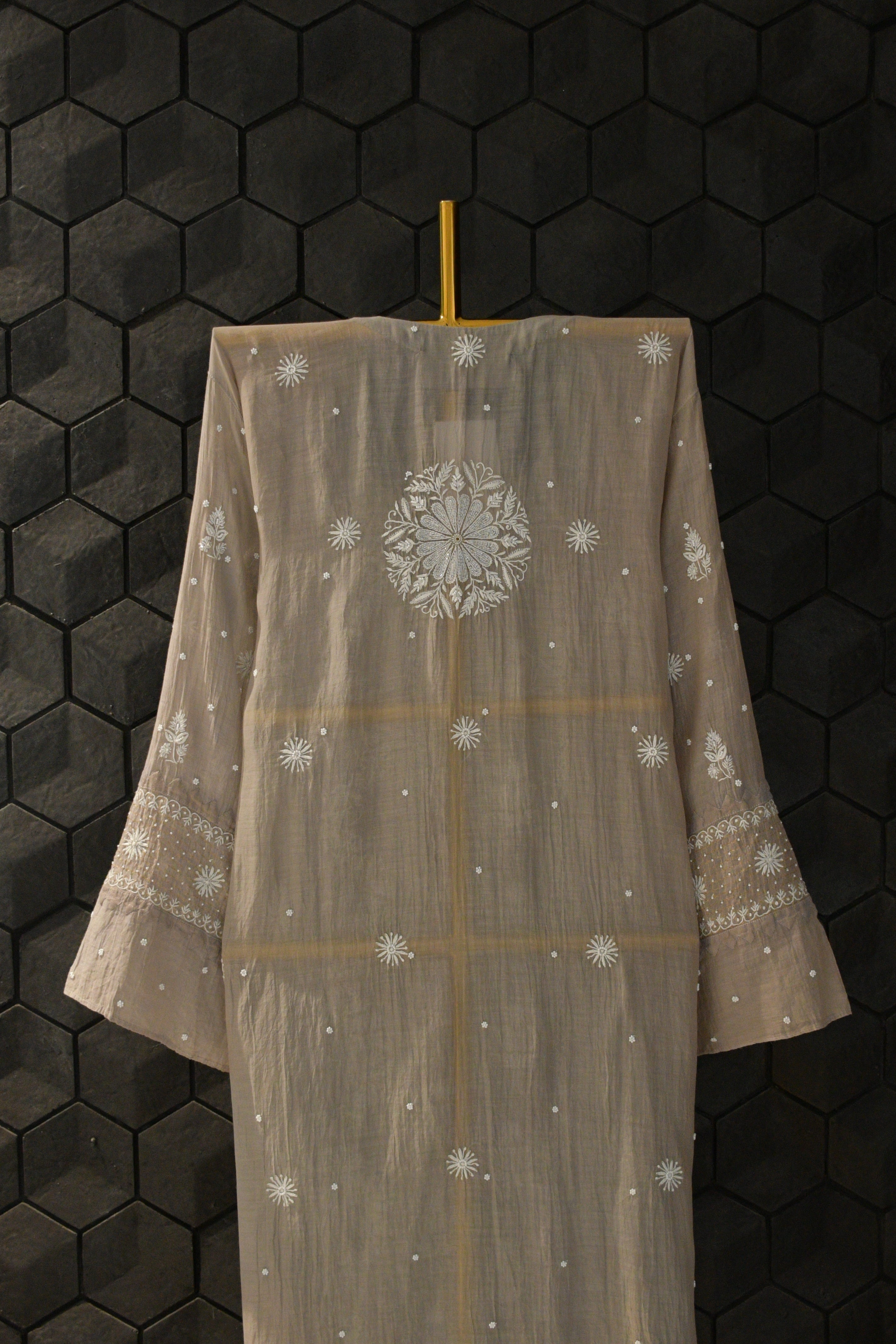 Grey Chanderi Chikankari Kurta Set