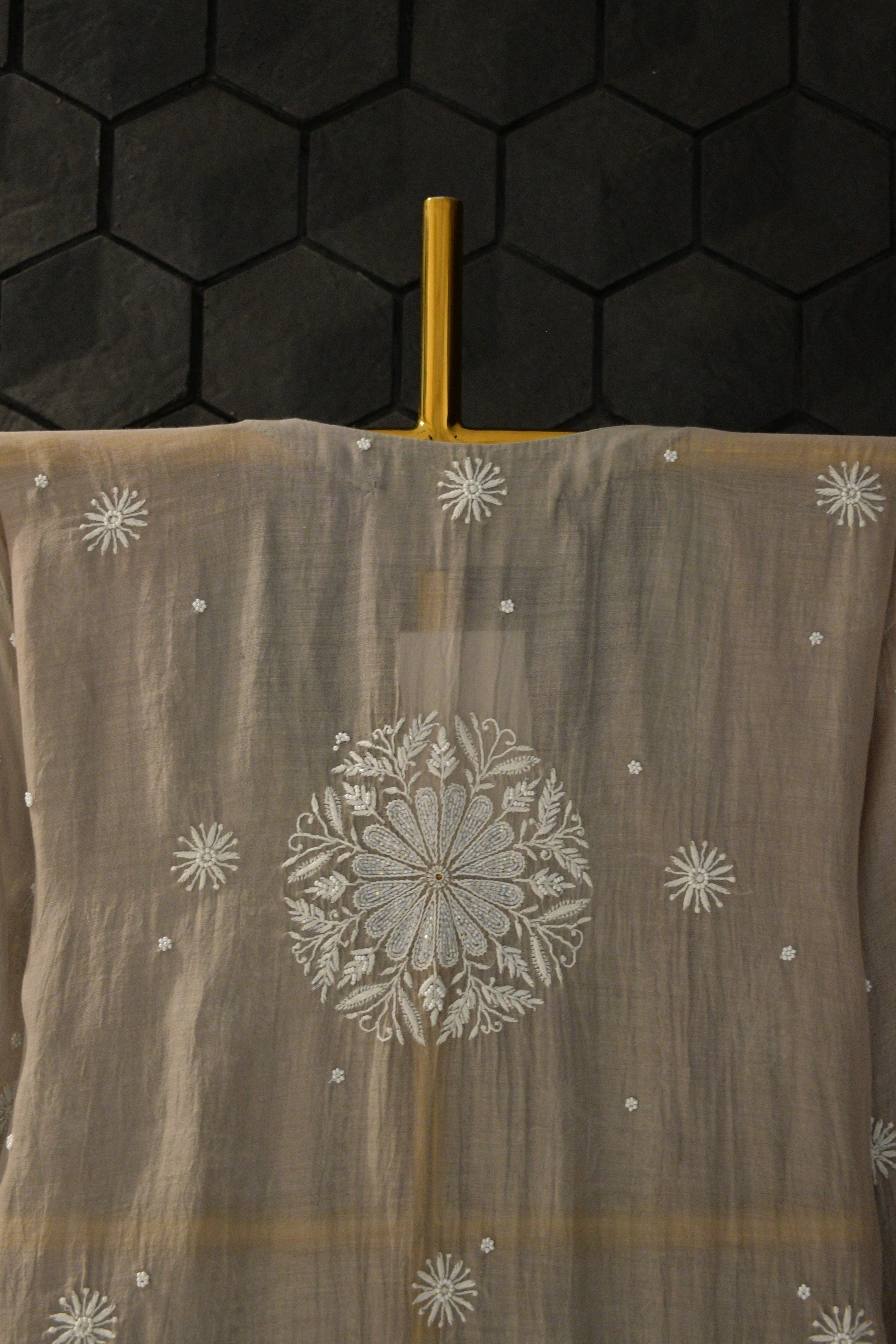 Grey Chanderi Chikankari Kurta Set