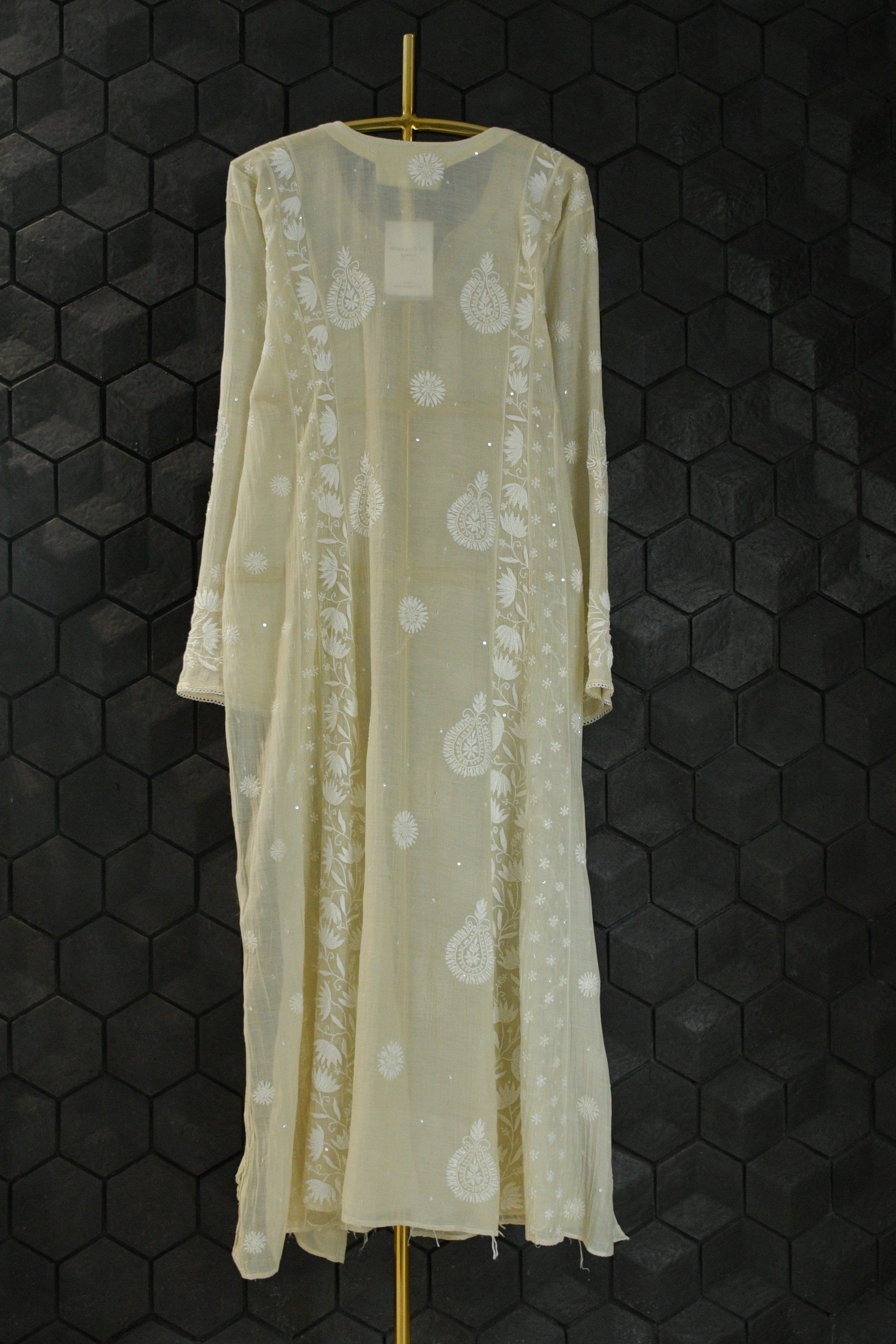 Cream Mul Chanderi Chikankari Kurta Set