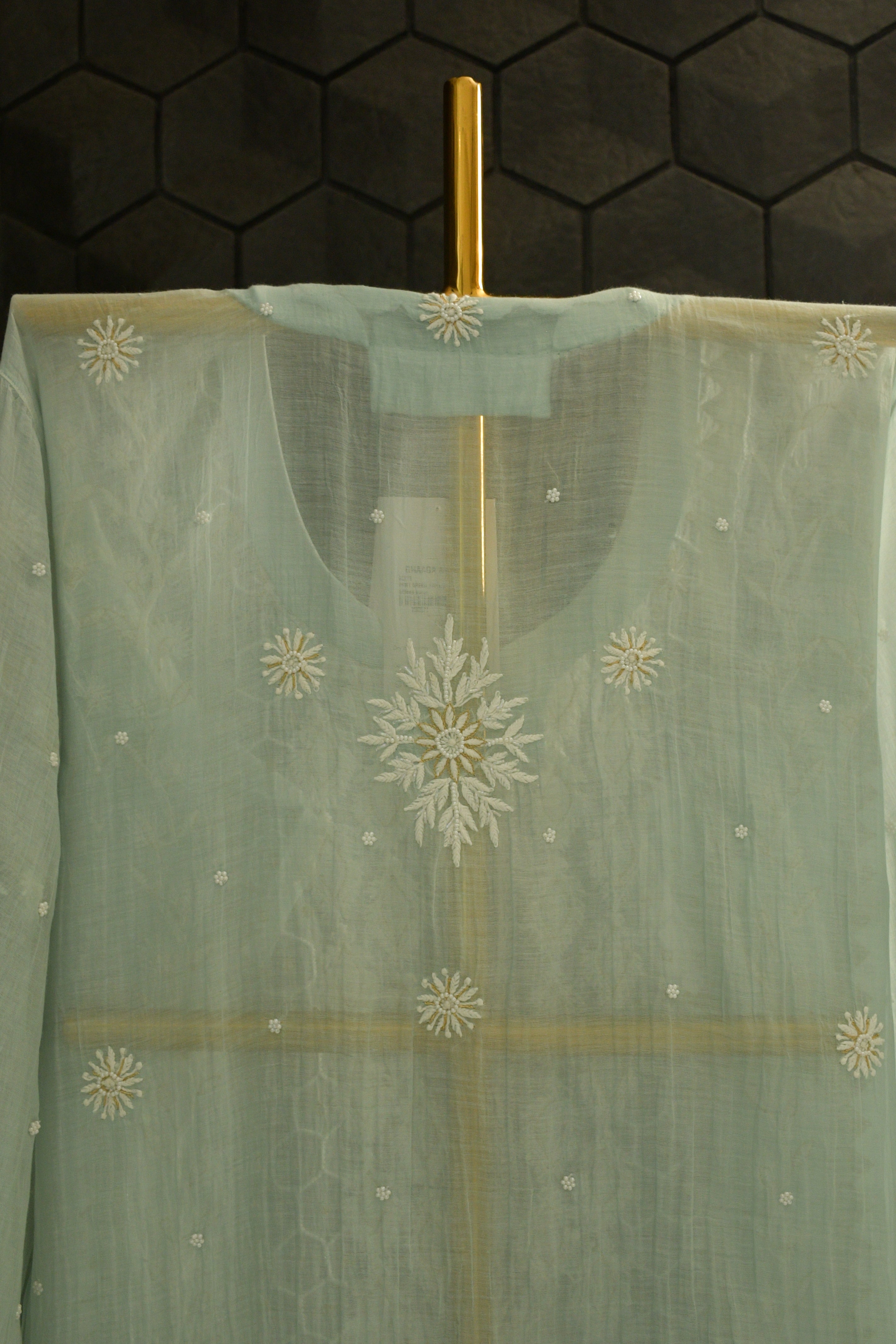 Mint Green Mul Chanderi Chikankari Kurta Set