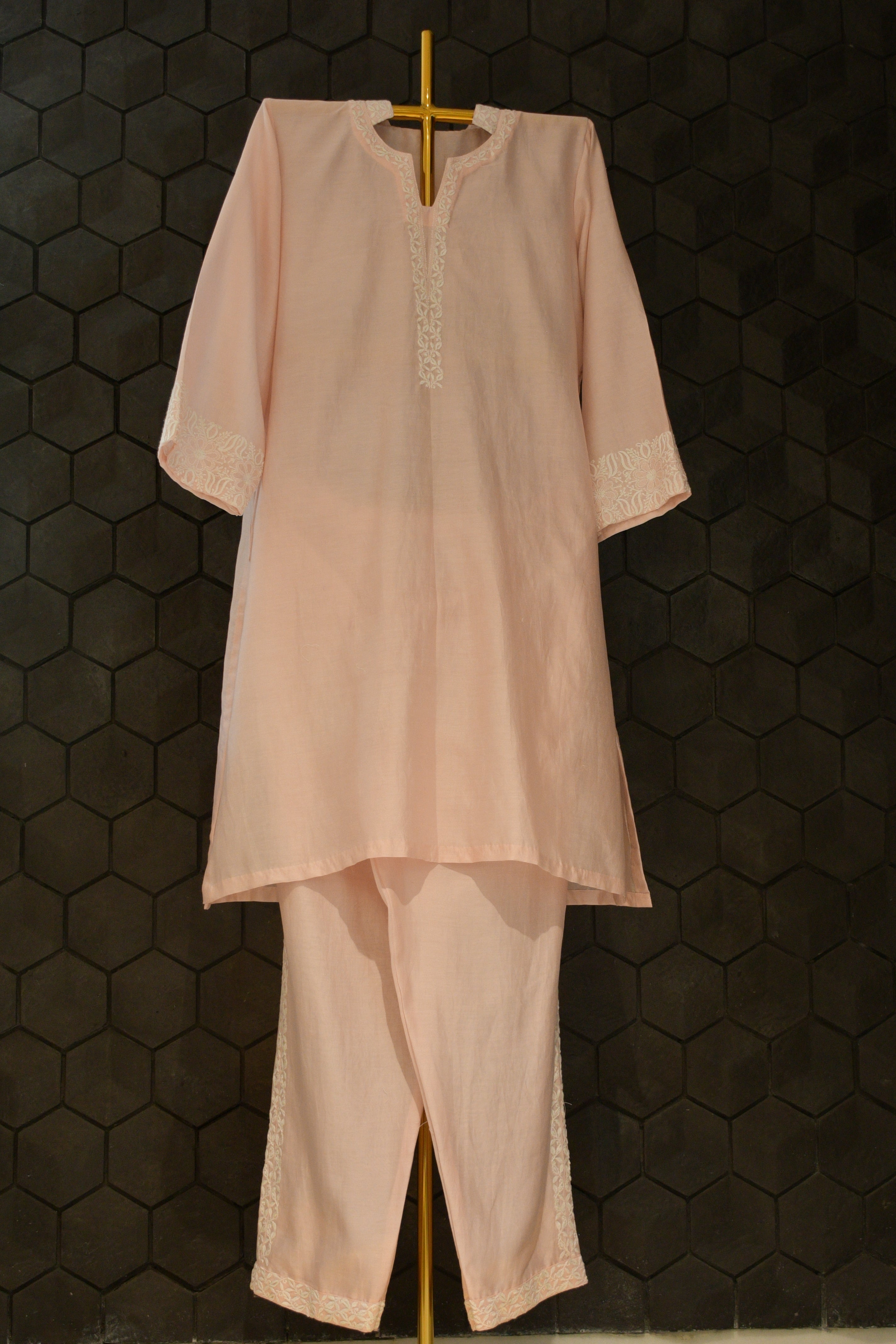 Pink Chanderi Chikankari Co-ord Set