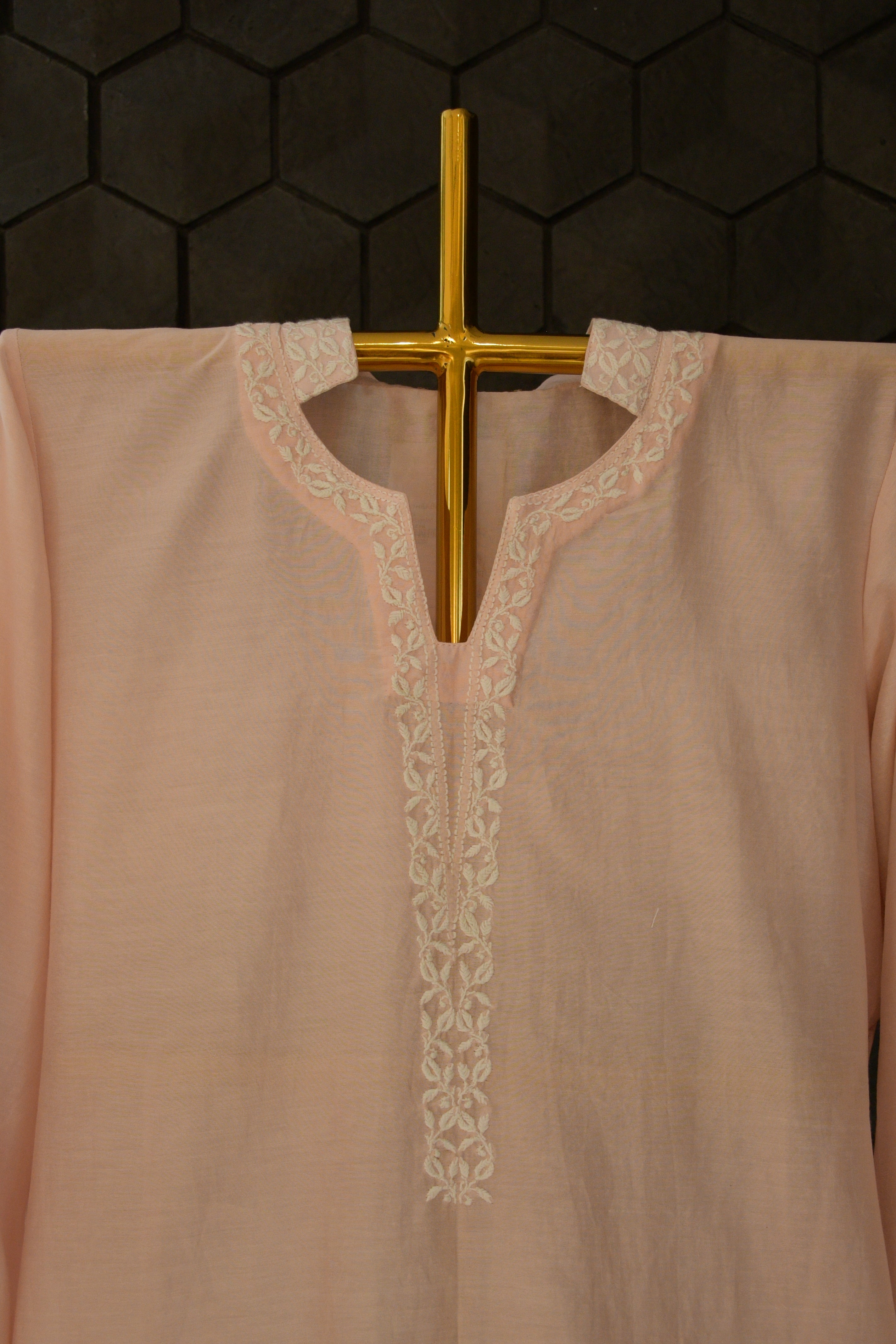 Pink Chanderi Chikankari Co-ord Set