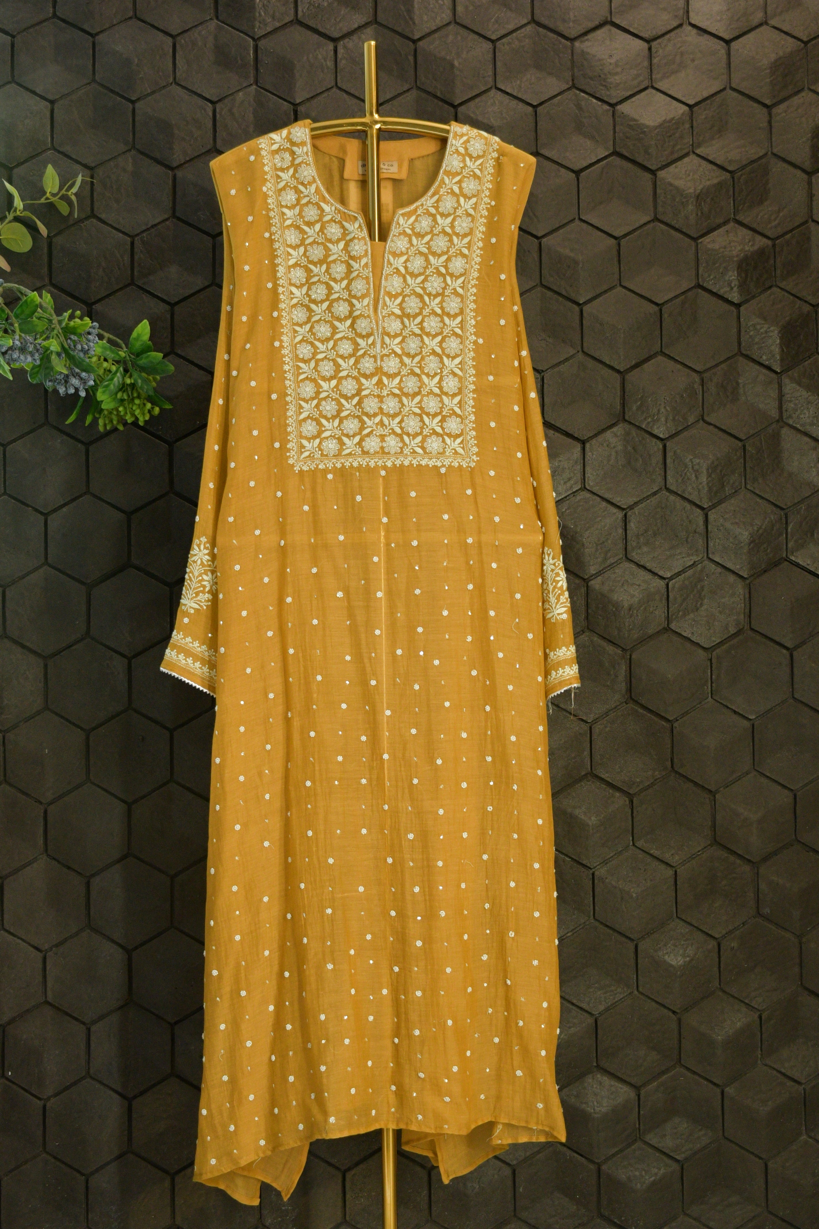 Brown Mul Chanderi Chikankari Kurta Set