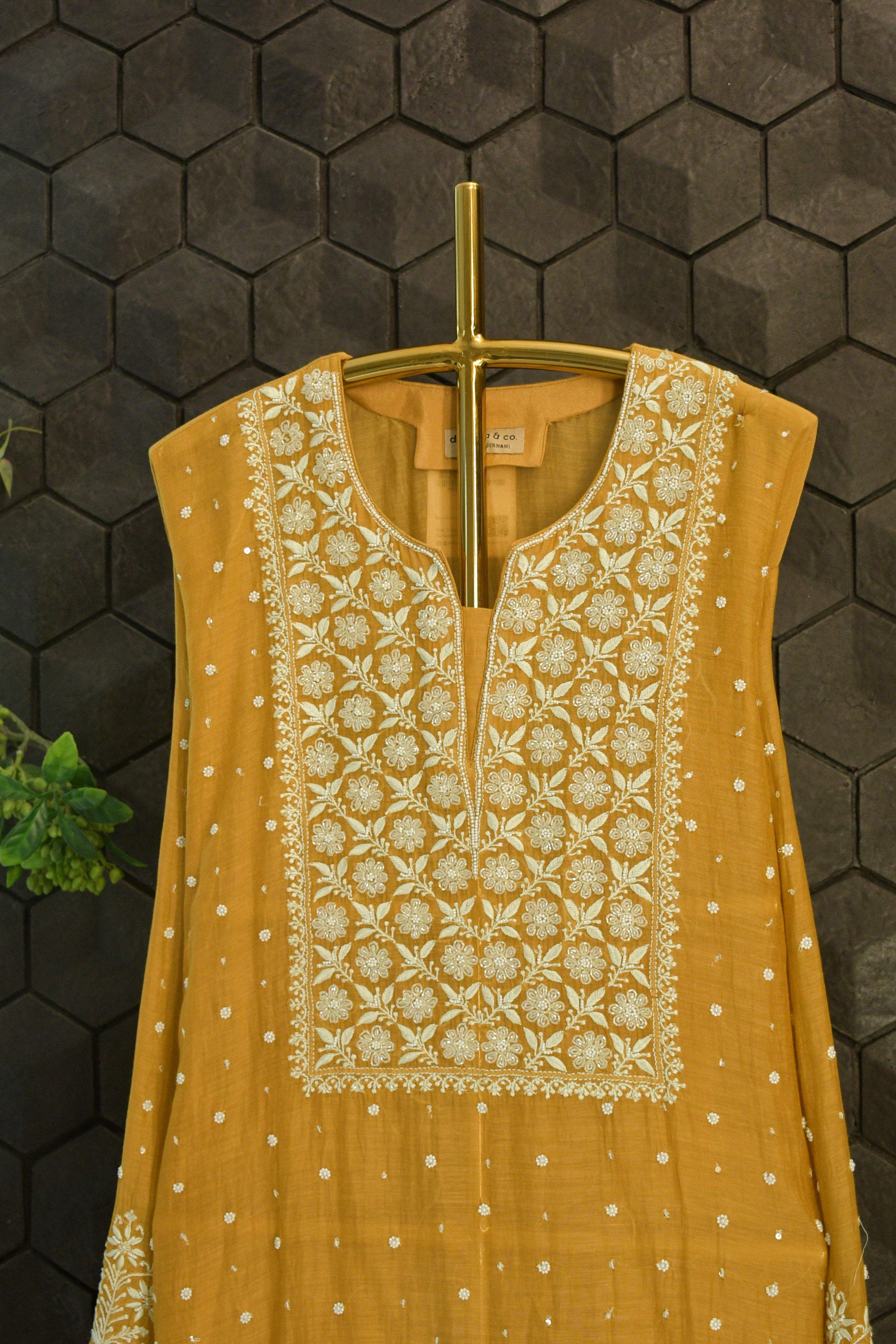 Brown Mul Chanderi Chikankari Kurta Set