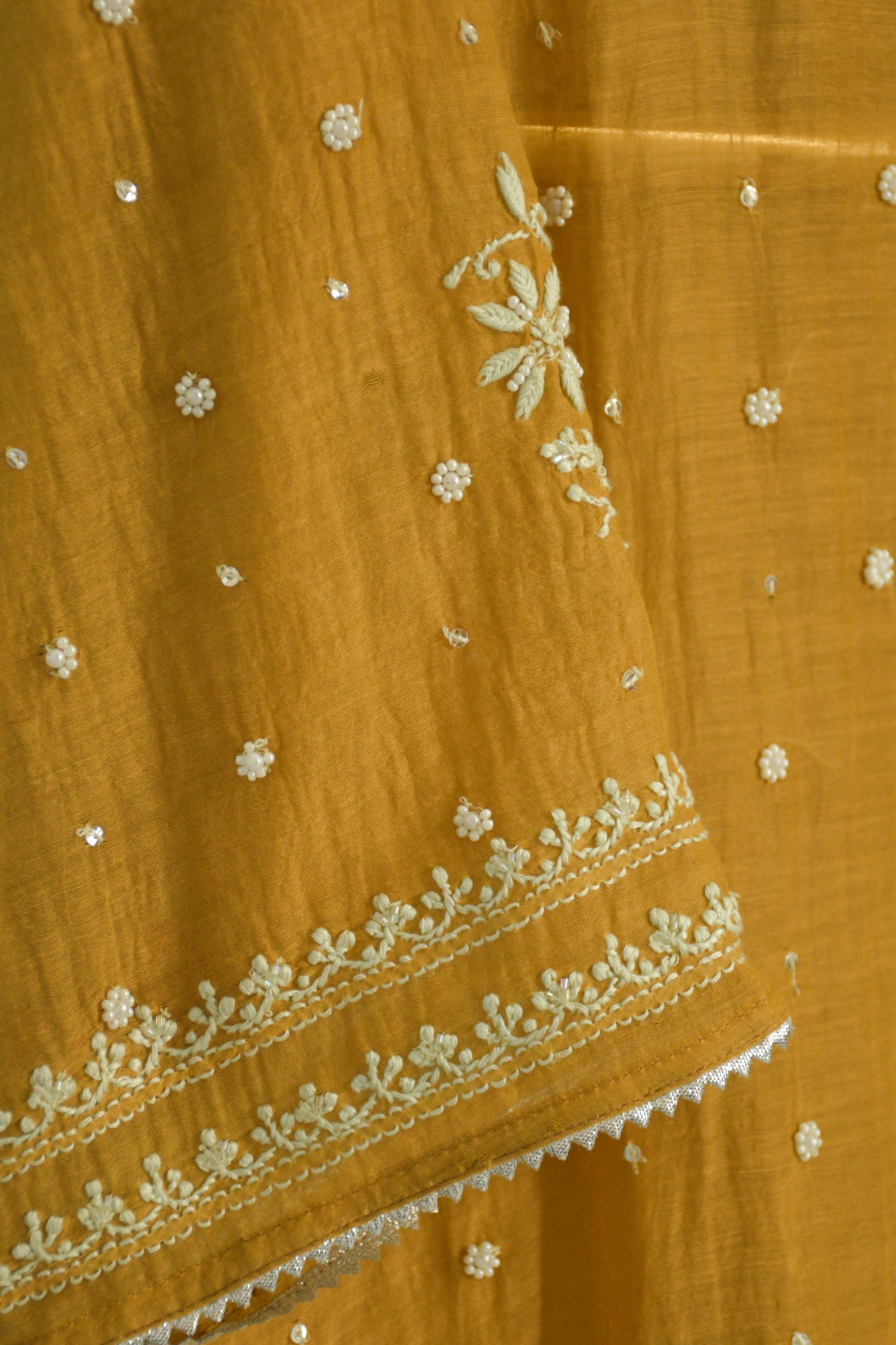 Brown Mul Chanderi Chikankari Kurta Set