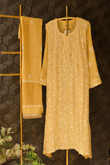 Yellow Tissue Chikankari Kurta Set