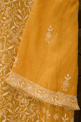 Mustard Yellow Tissue Chikankari Straight Kurta Set