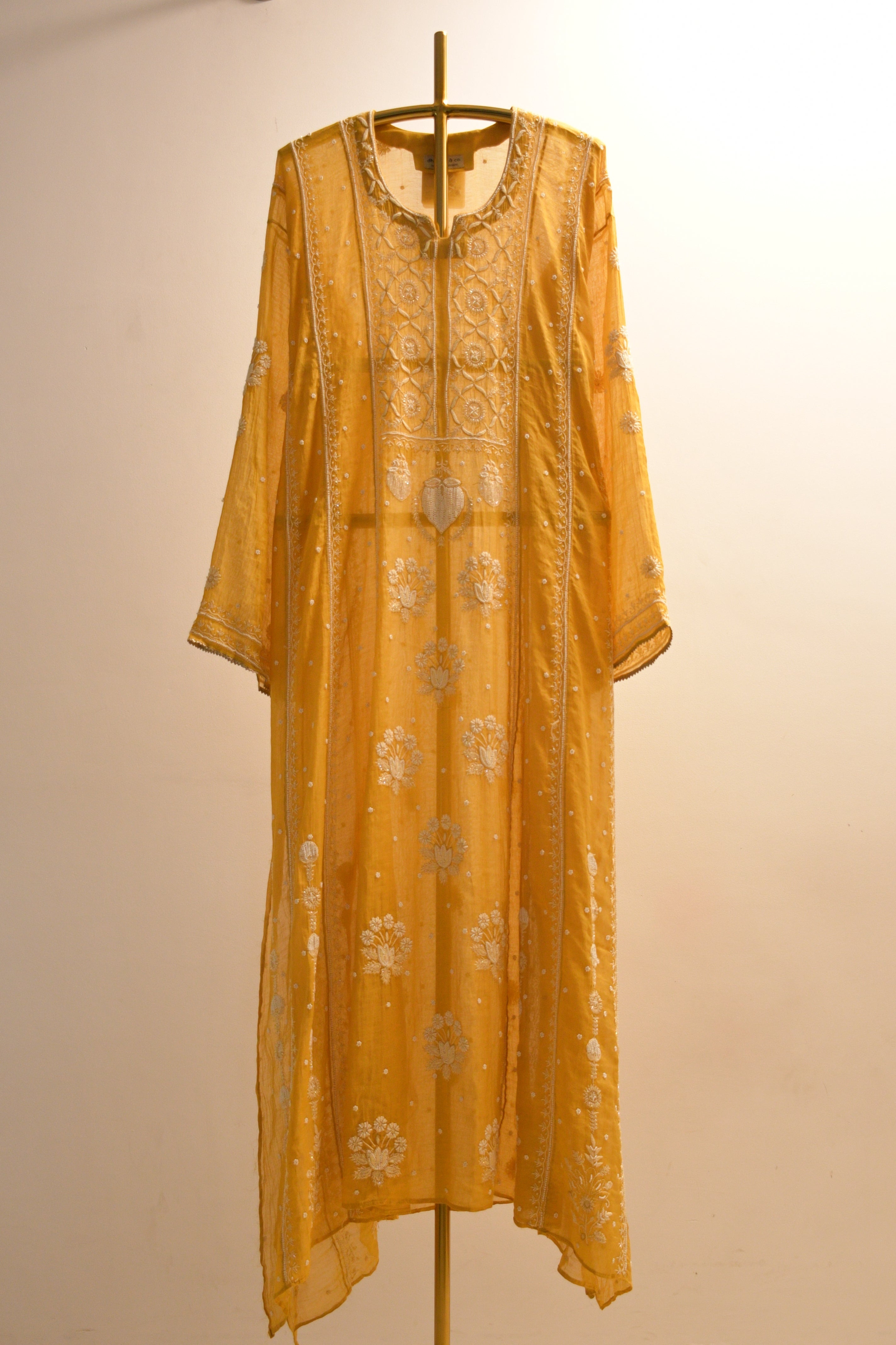 Yellow Tissue Chikankari Kurta Set