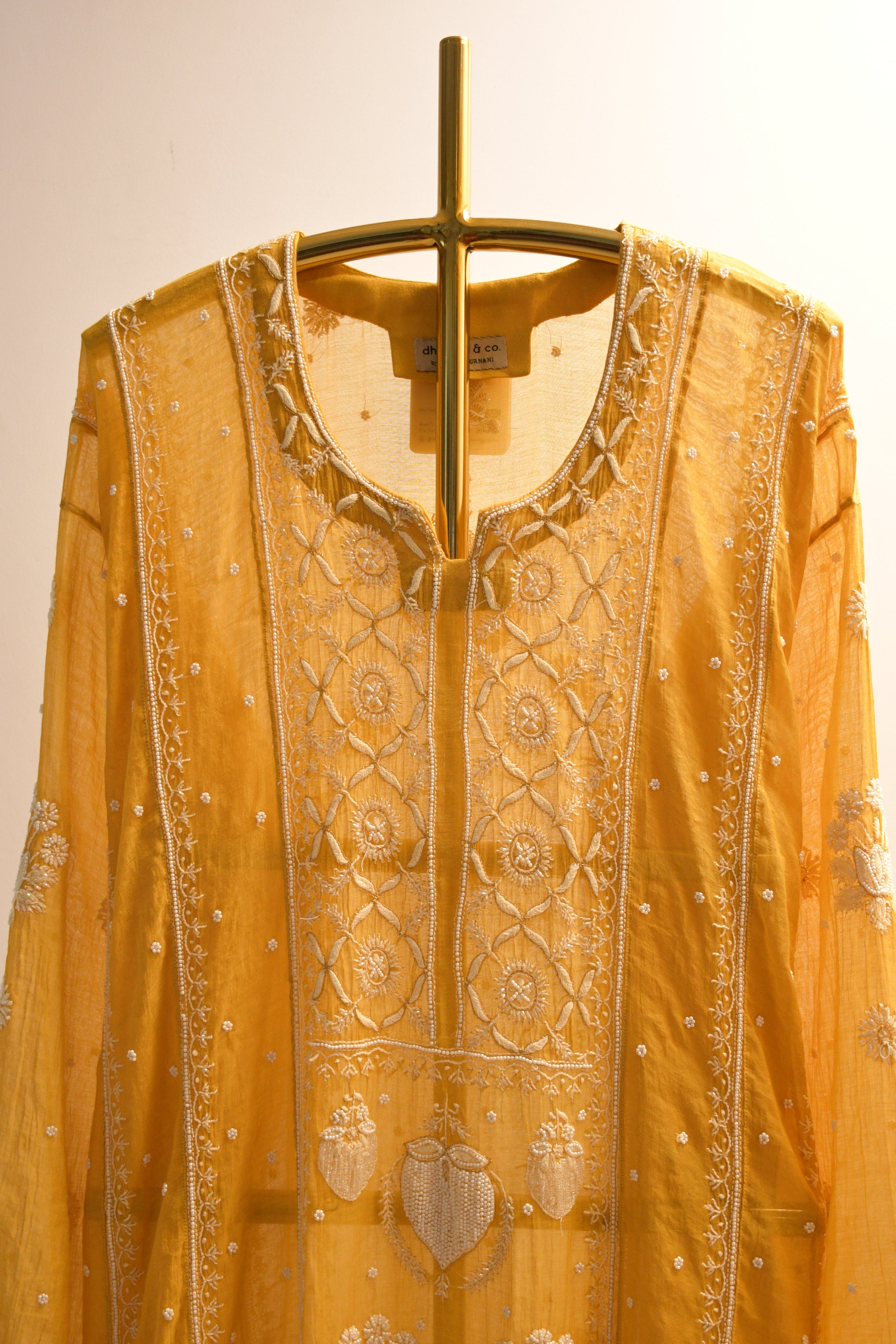 Yellow Tissue Chikankari Kurta Set