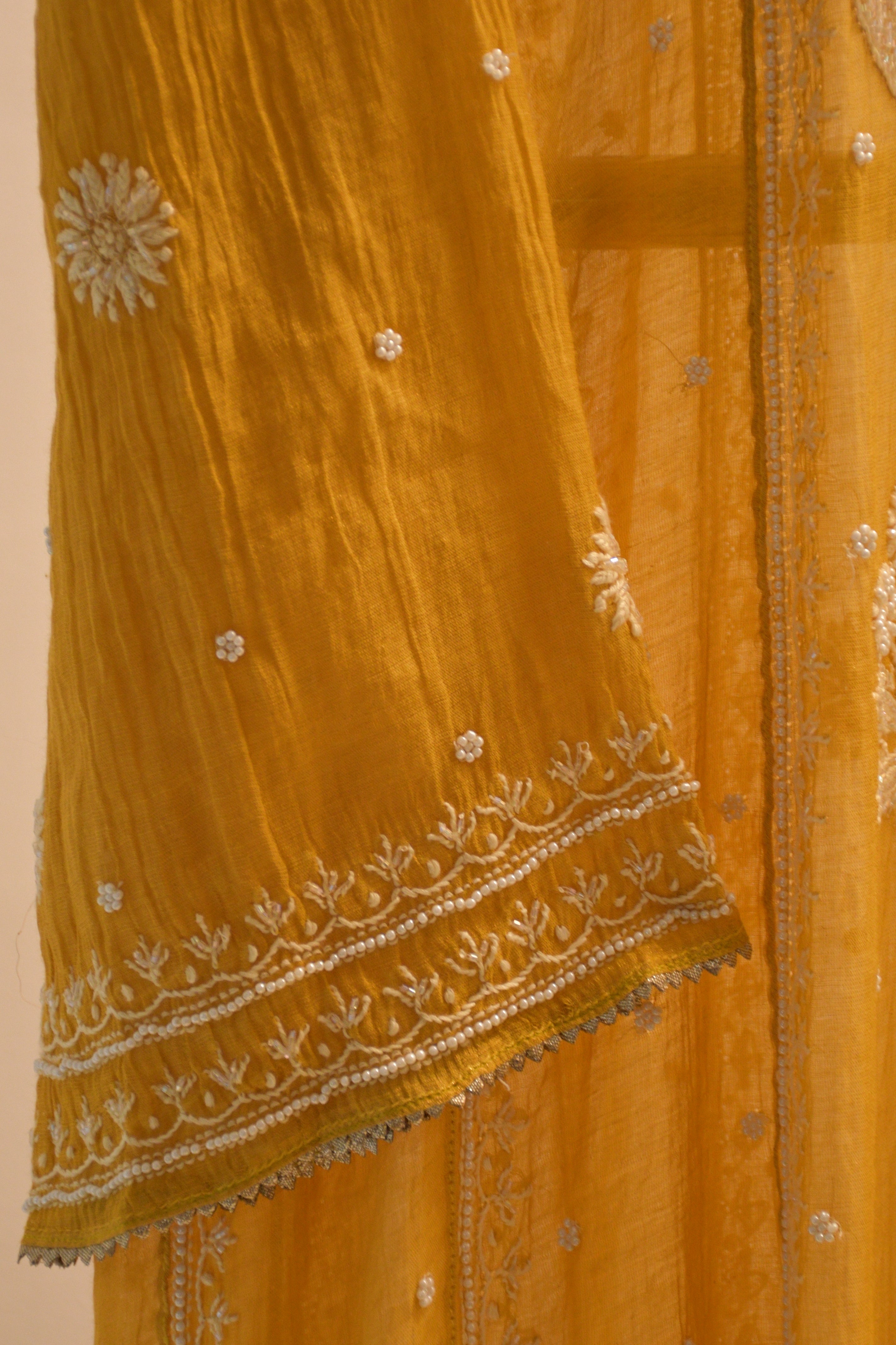 Yellow Tissue Chikankari Kurta Set