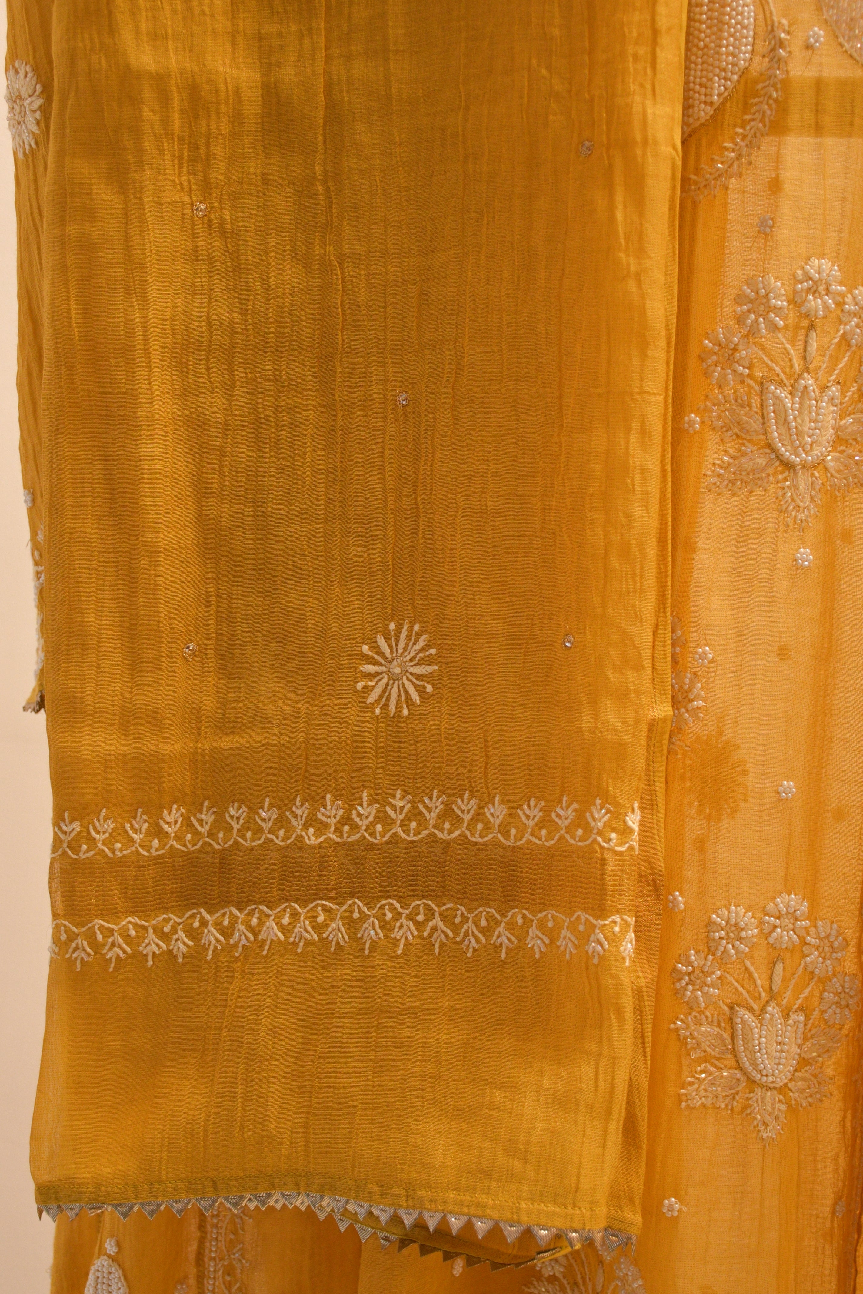 Yellow Tissue Chikankari Kurta Set