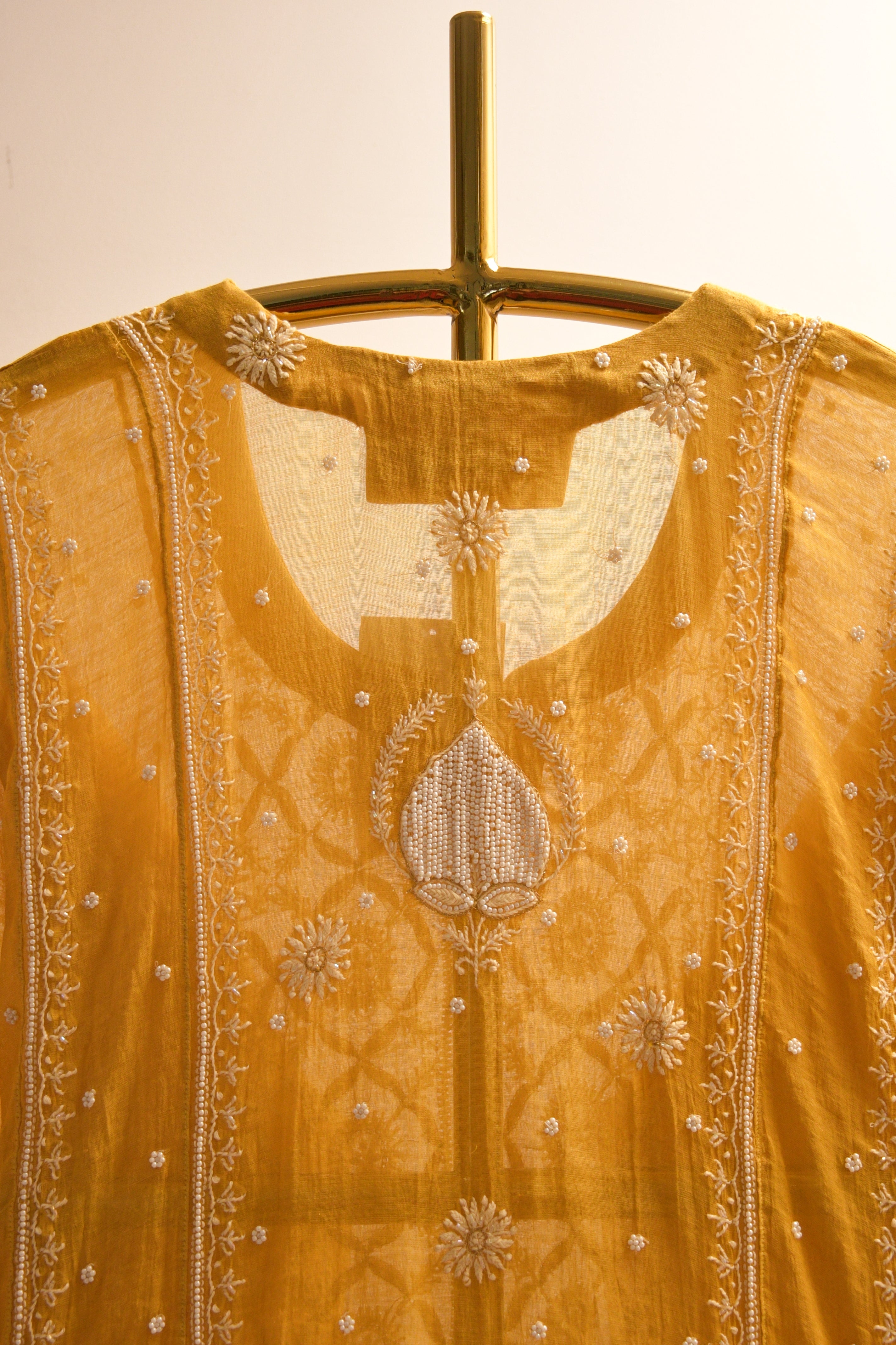 Yellow Tissue Chikankari Kurta Set