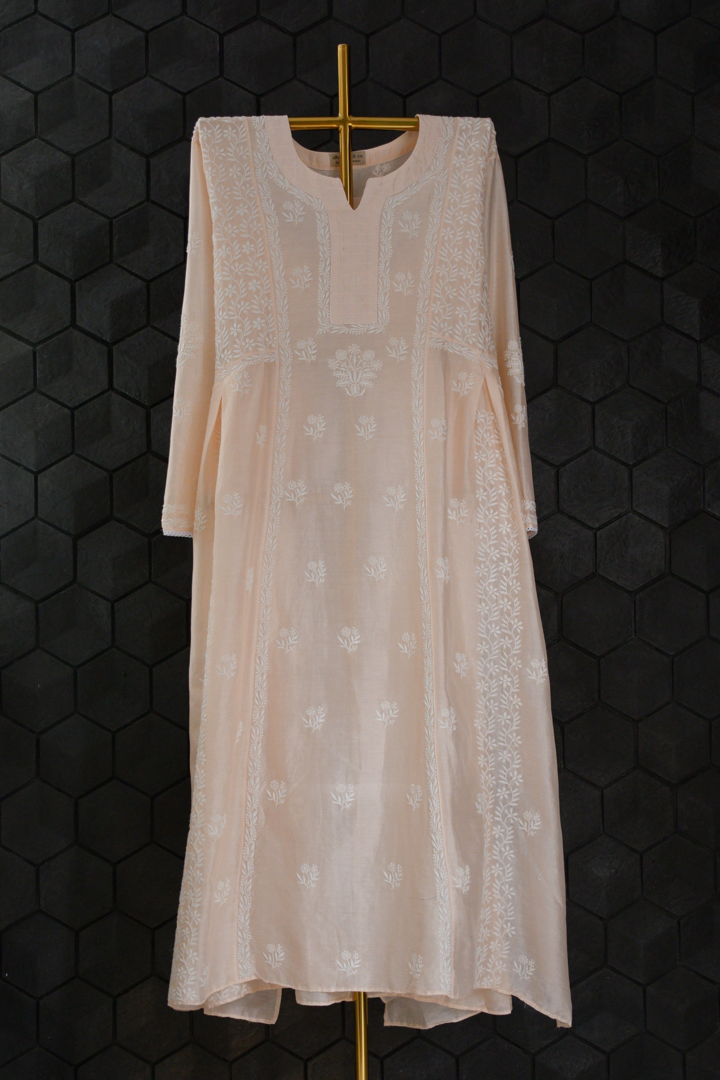 Peach Chanderi Chikankari Kurta Set