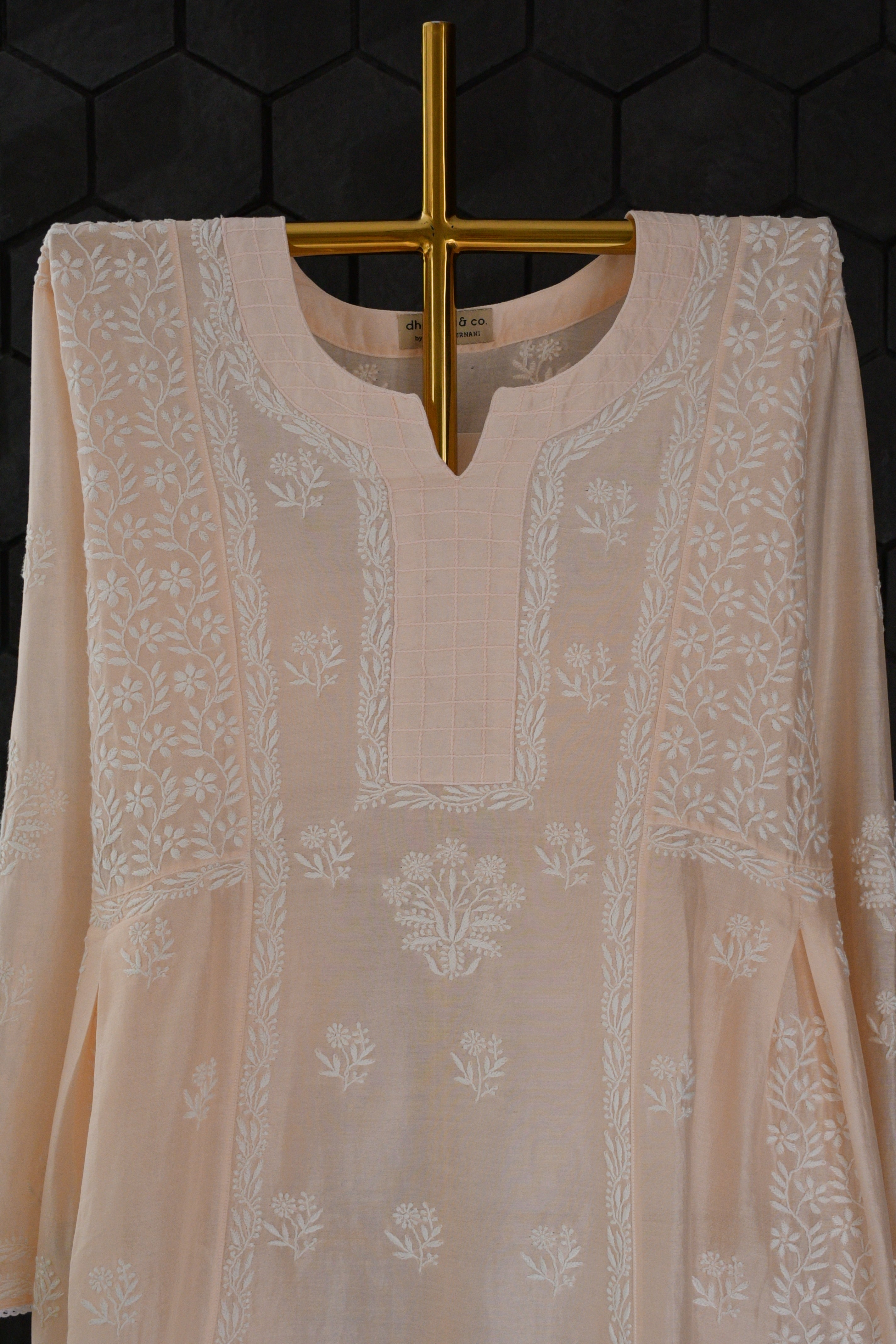 Peach Chanderi Chikankari Kurta Set