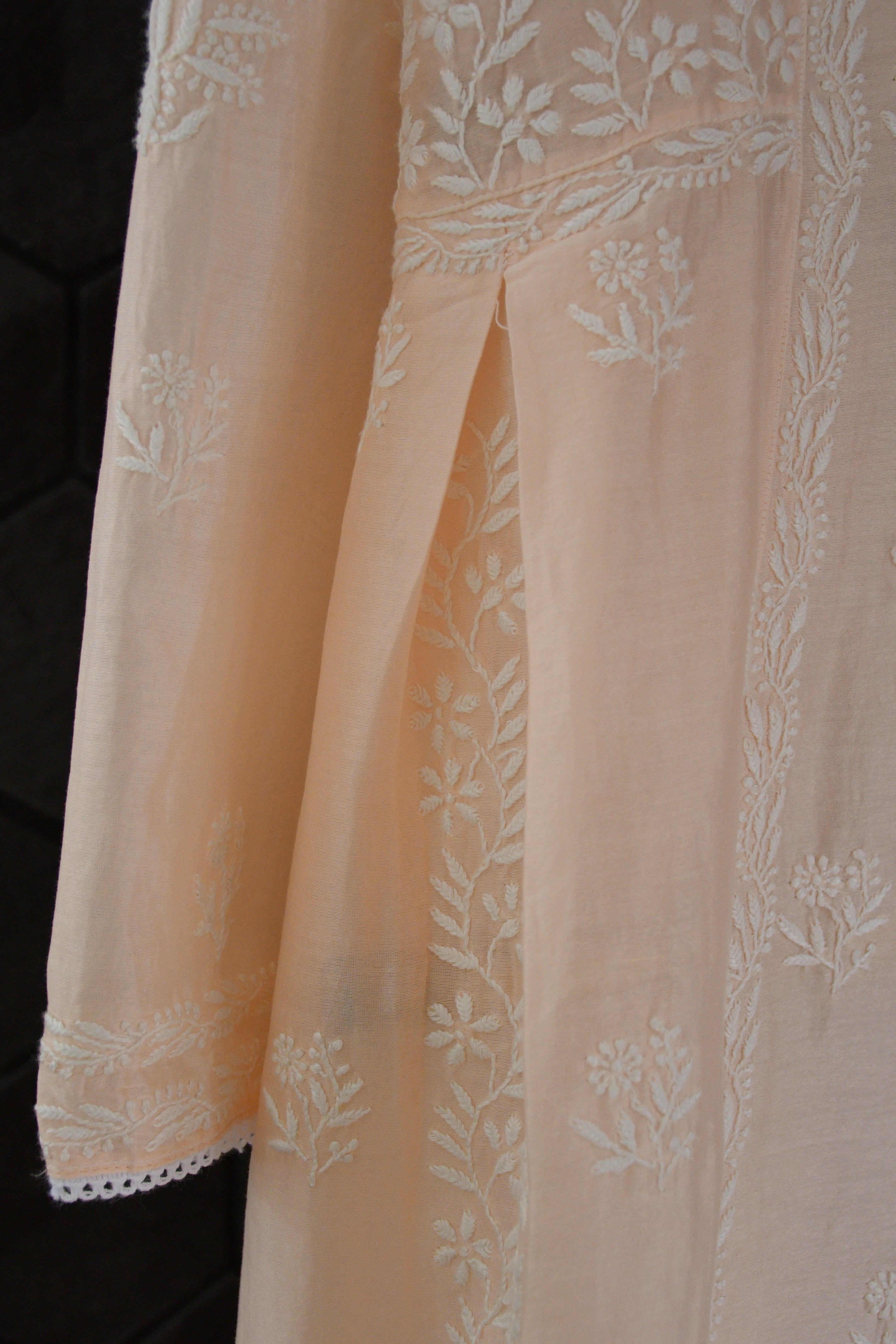 Peach Chanderi Chikankari Kurta Set