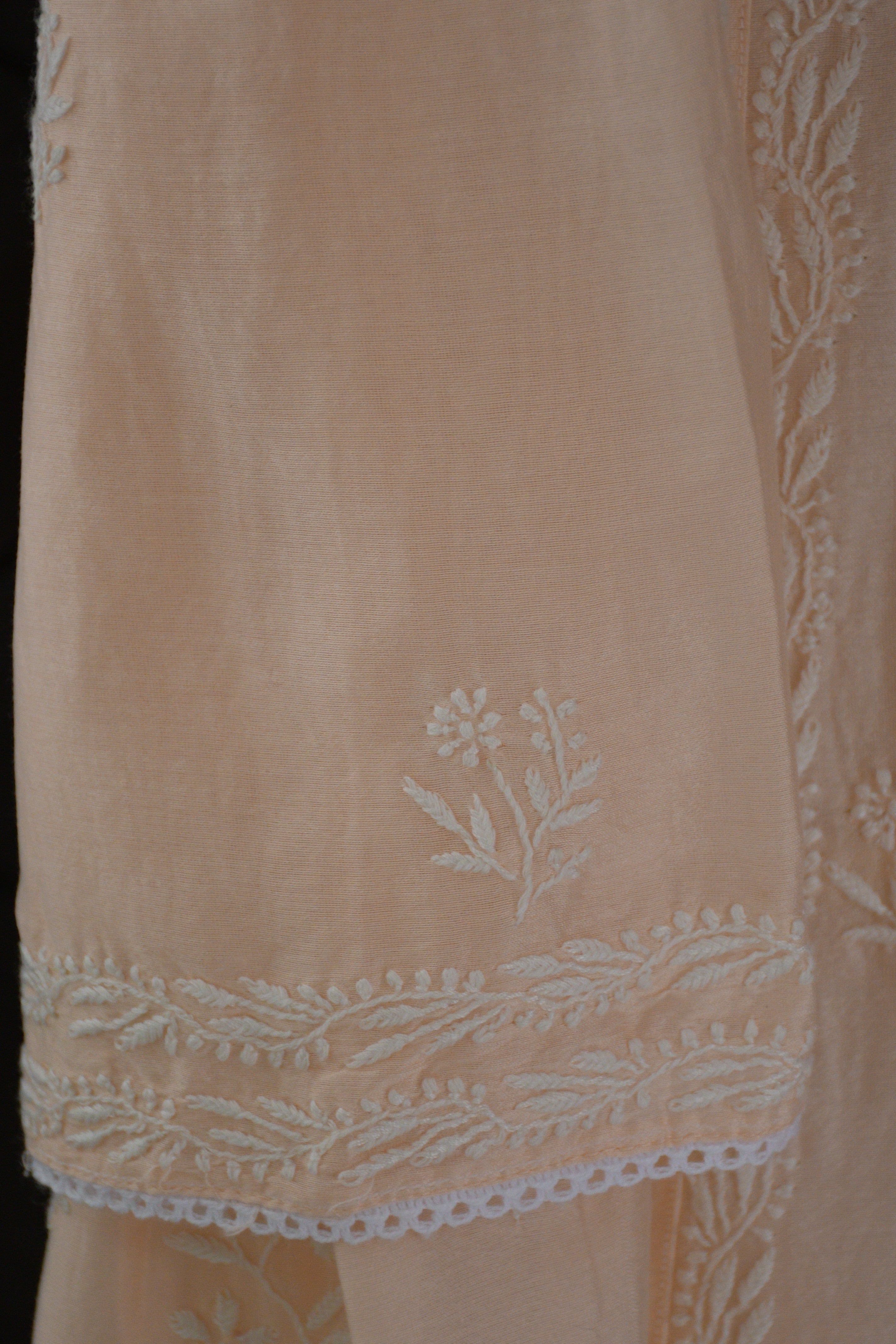 Peach Chanderi Chikankari Kurta Set