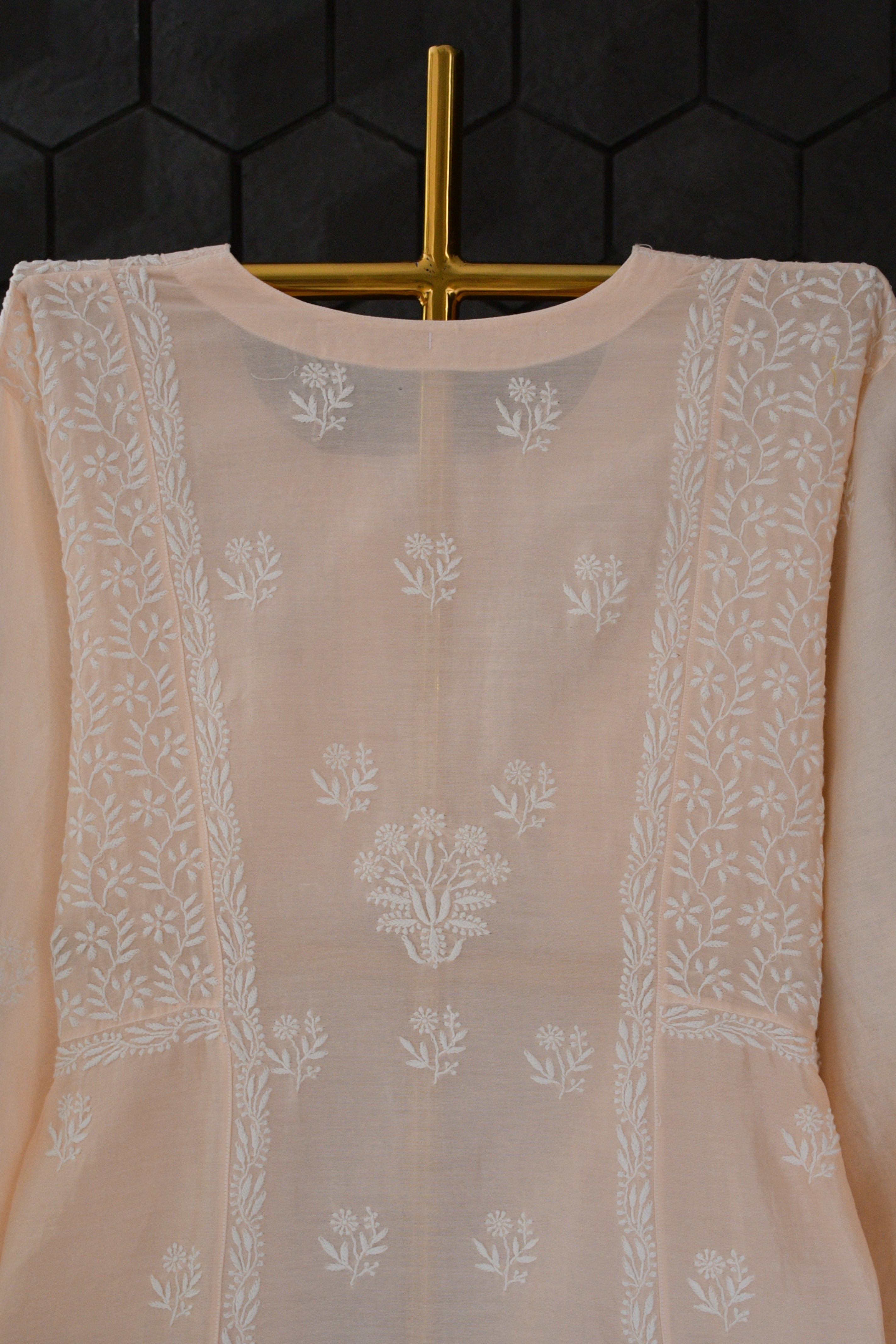 Peach Chanderi Chikankari Kurta Set