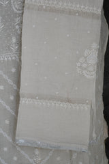 Grey silver tissue chikankari straight kurta set
