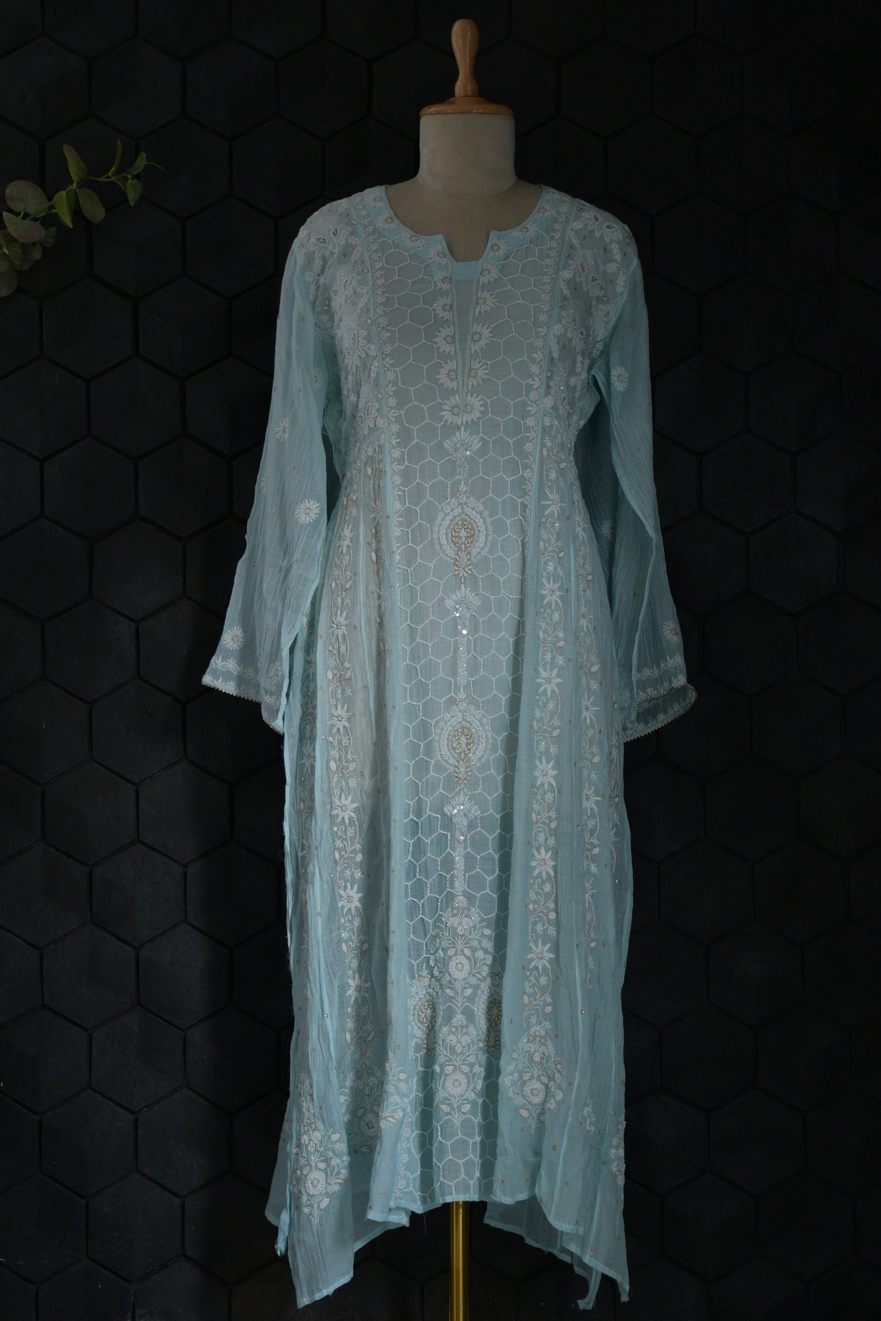 Light Blue Chanderi Chikankari Anarkali set