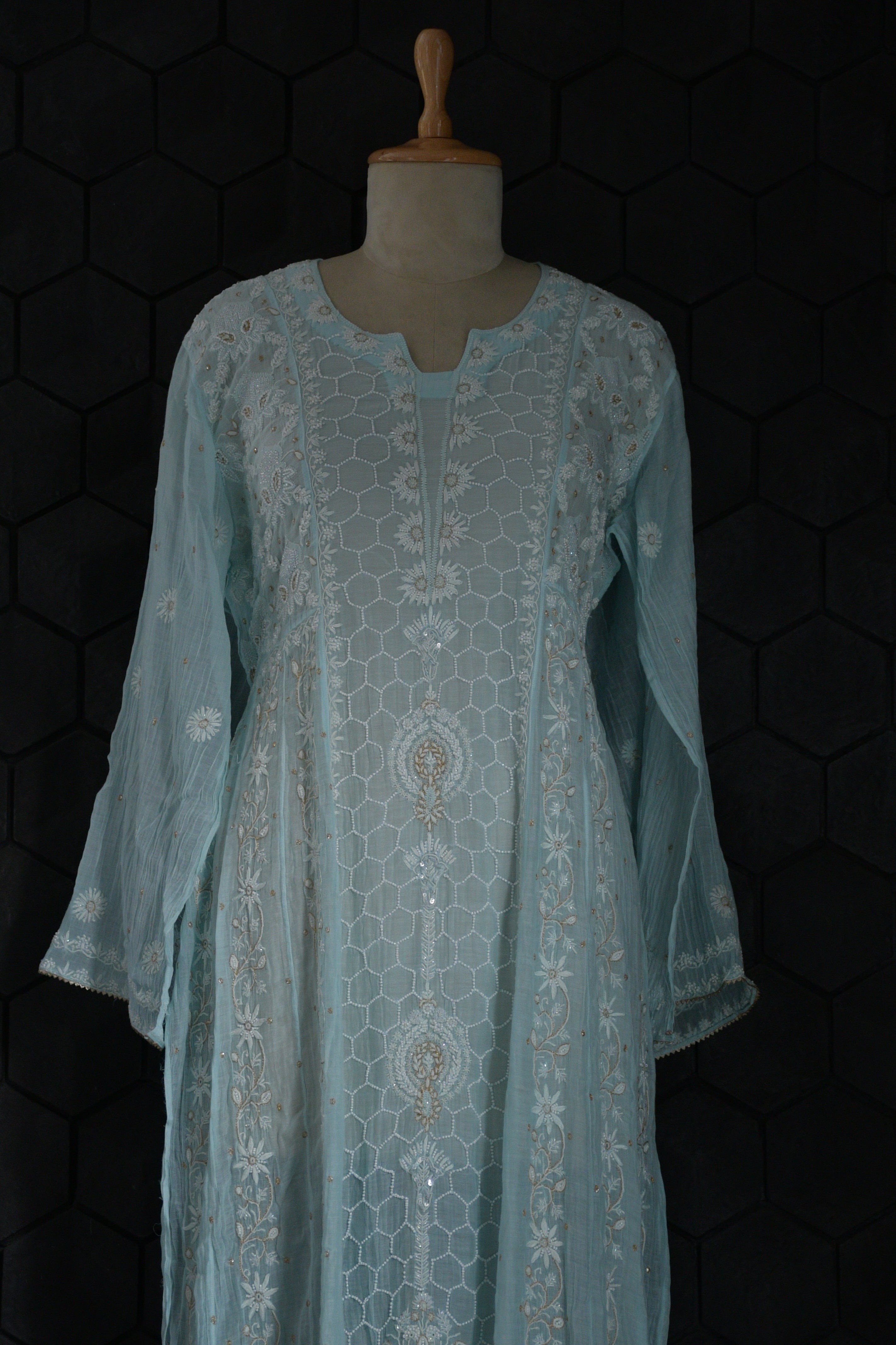 Light Blue Chanderi Chikankari Anarkali set