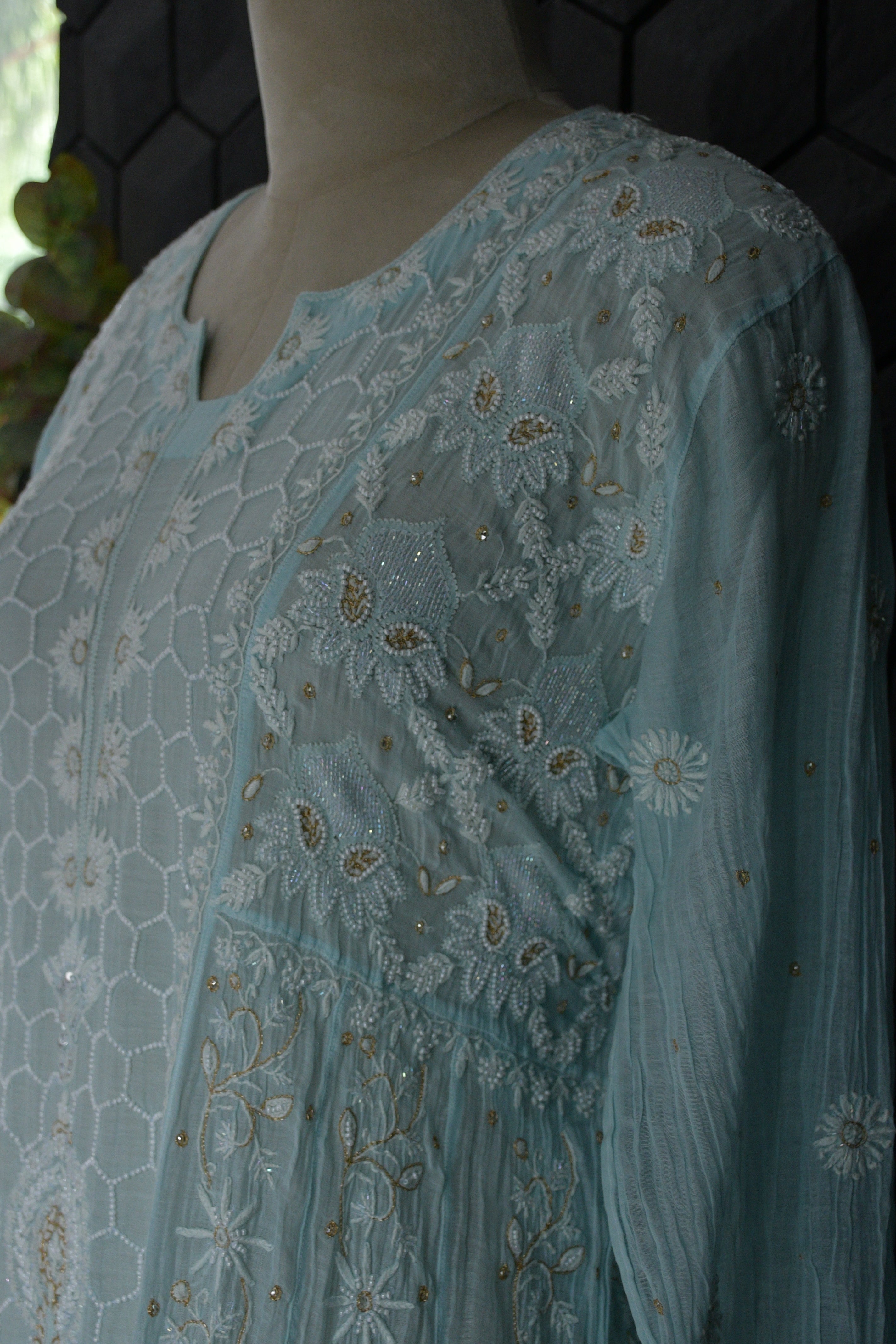 Light Blue Chanderi Chikankari Anarkali set