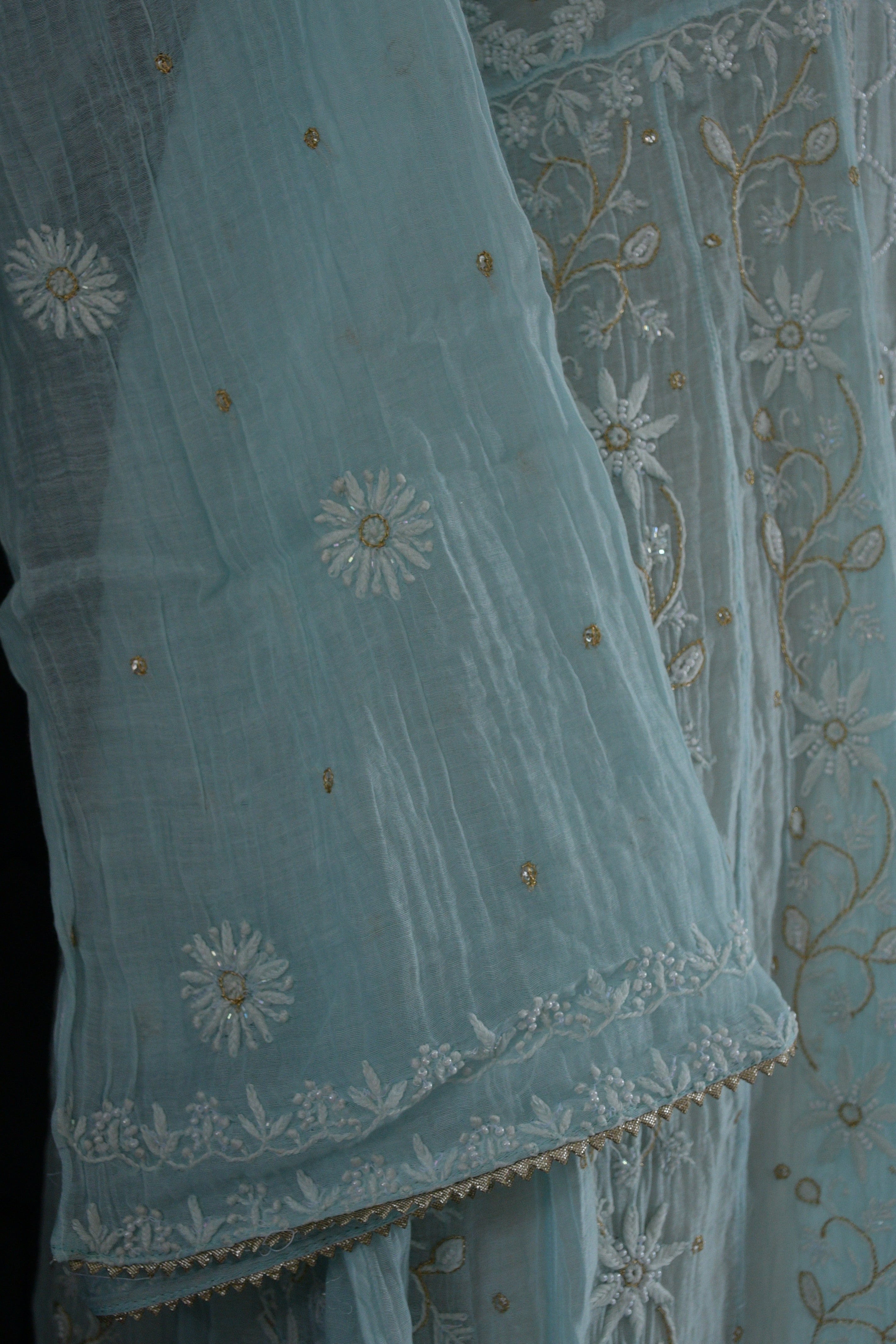 Light Blue Chanderi Chikankari Anarkali set