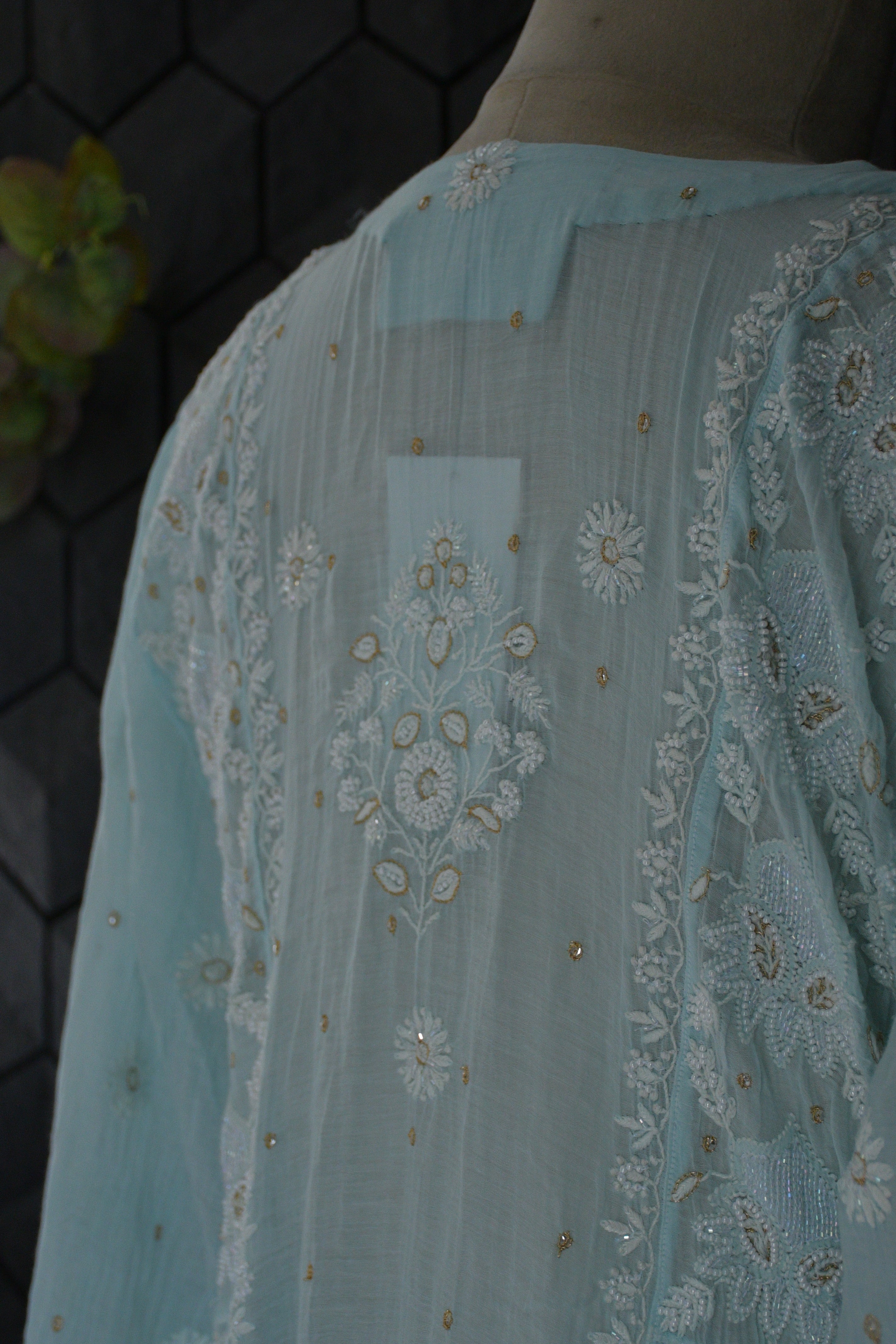 Light Blue Chanderi Chikankari Anarkali set