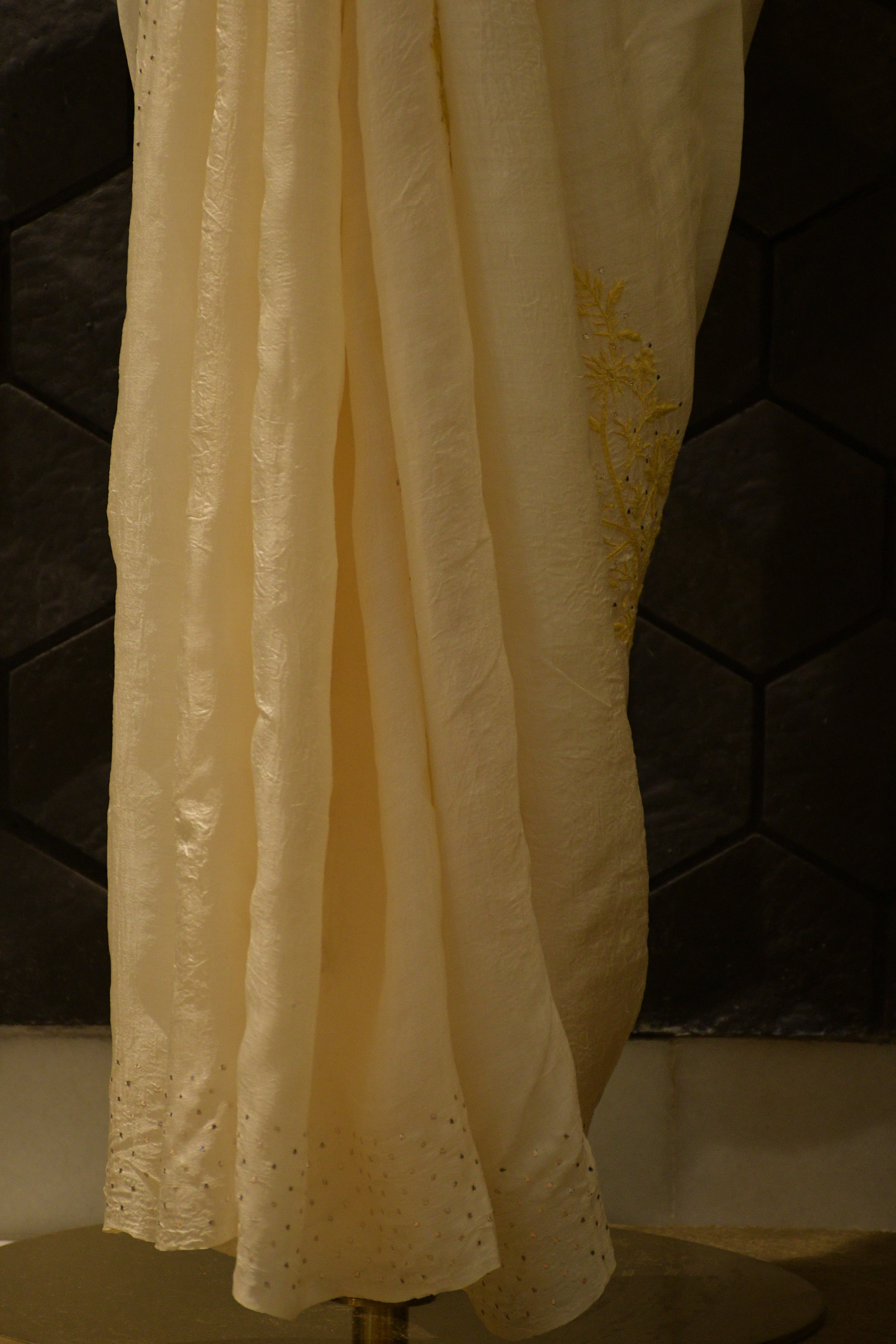 Tussar Silk Chikankari and Mukaish Saree