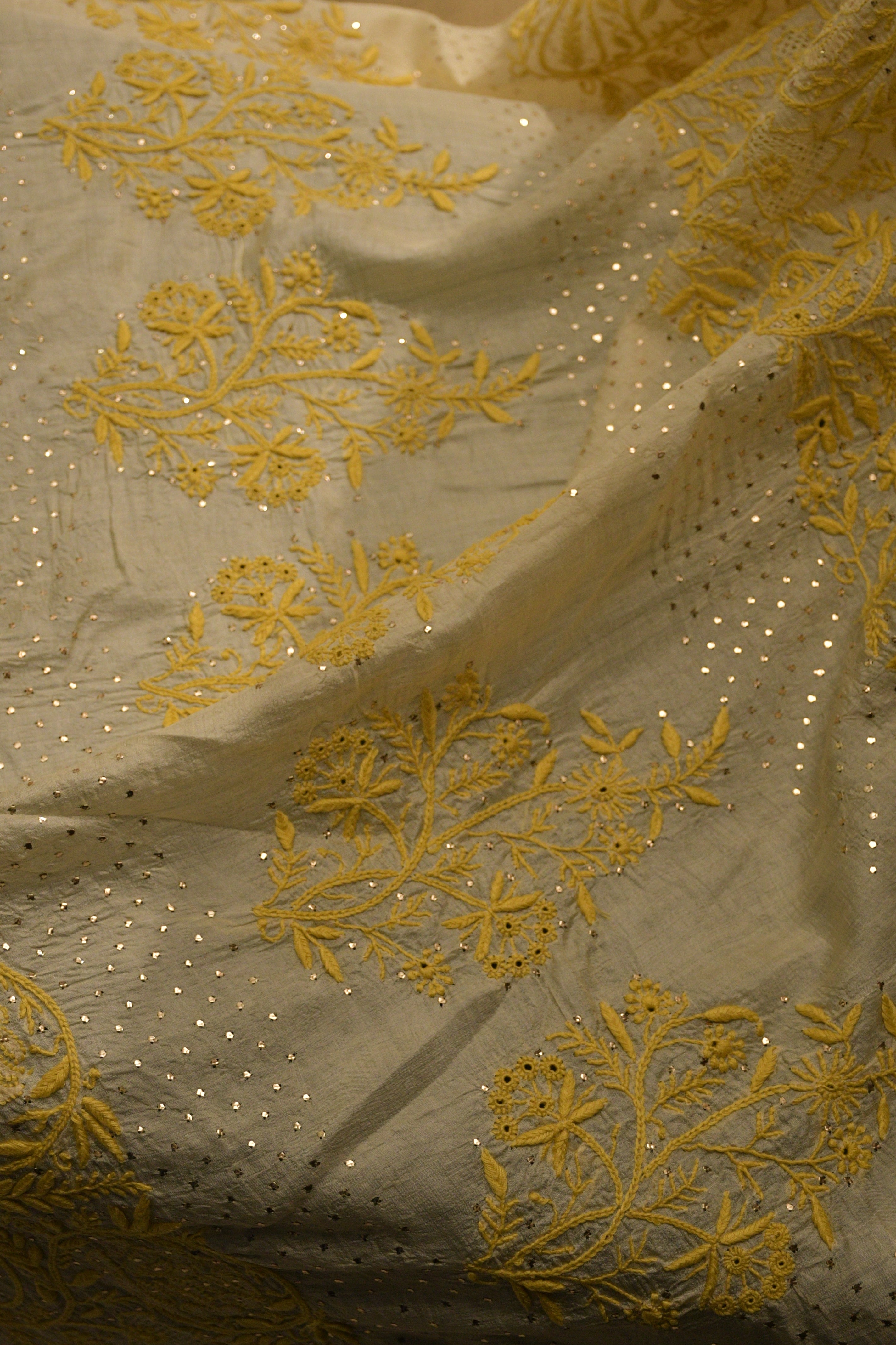 Tussar Silk Chikankari and Mukaish Saree