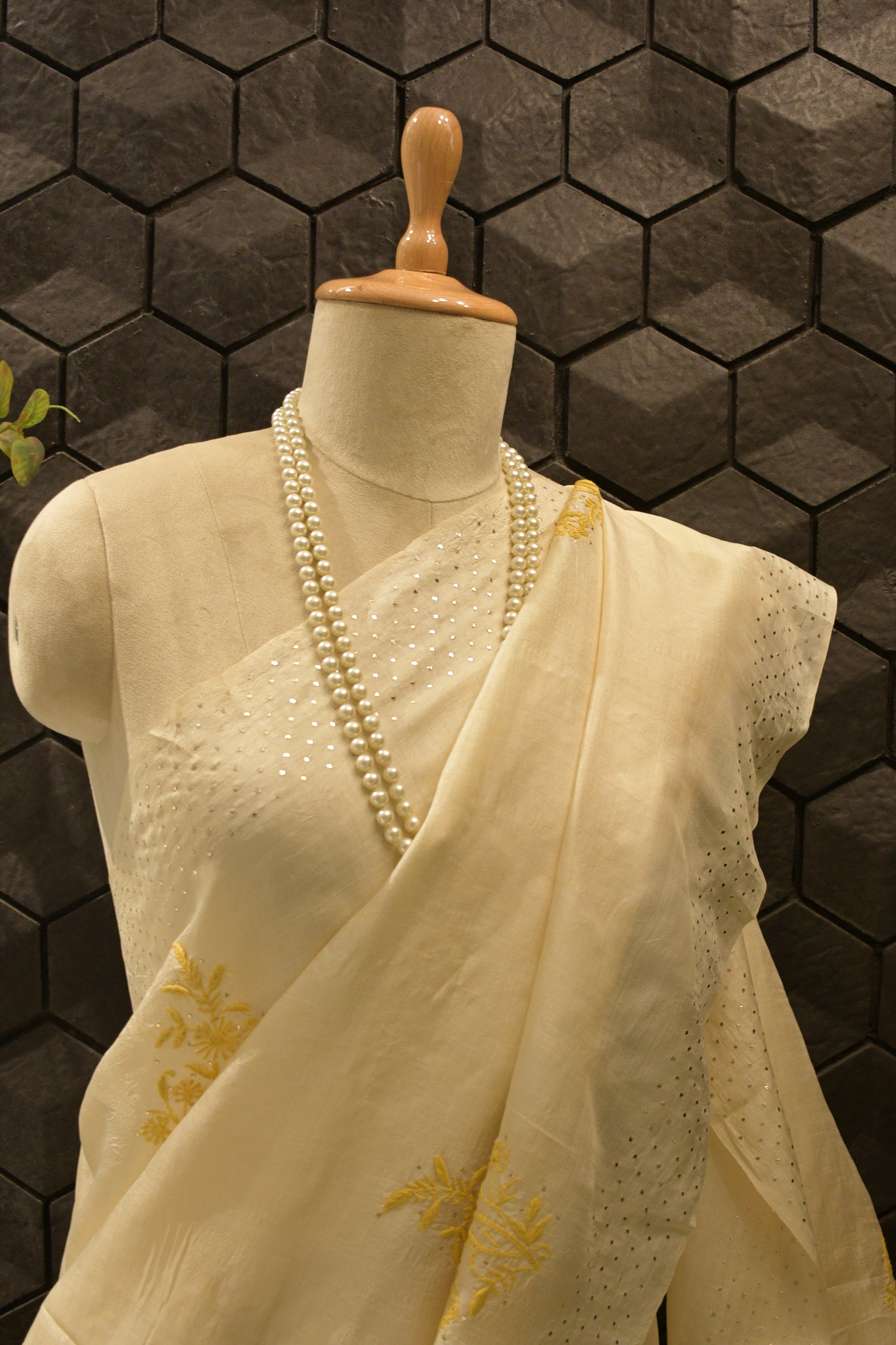 Tussar Silk Chikankari and Mukaish Saree