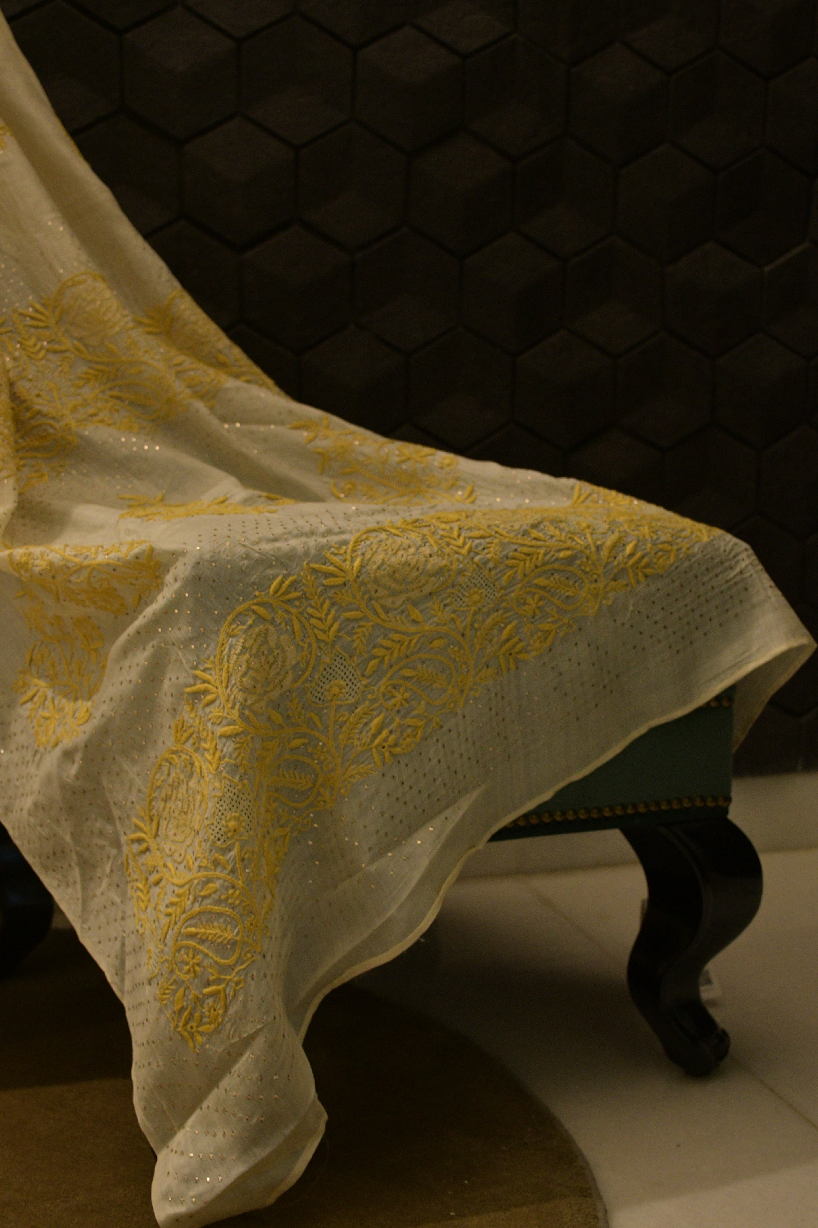 Tussar Silk Chikankari and Mukaish Saree