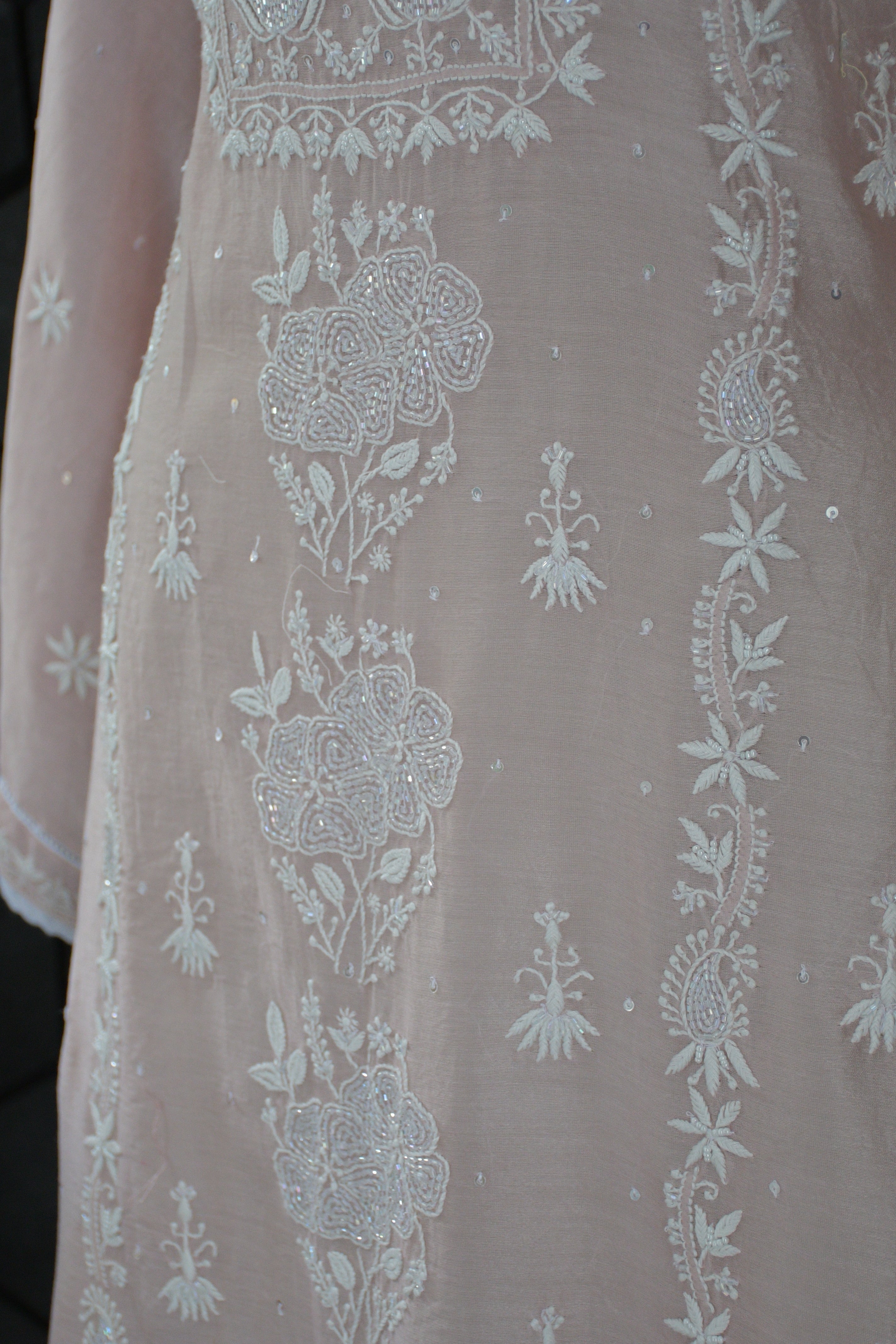 Pink mul chanderi chikankari suit set