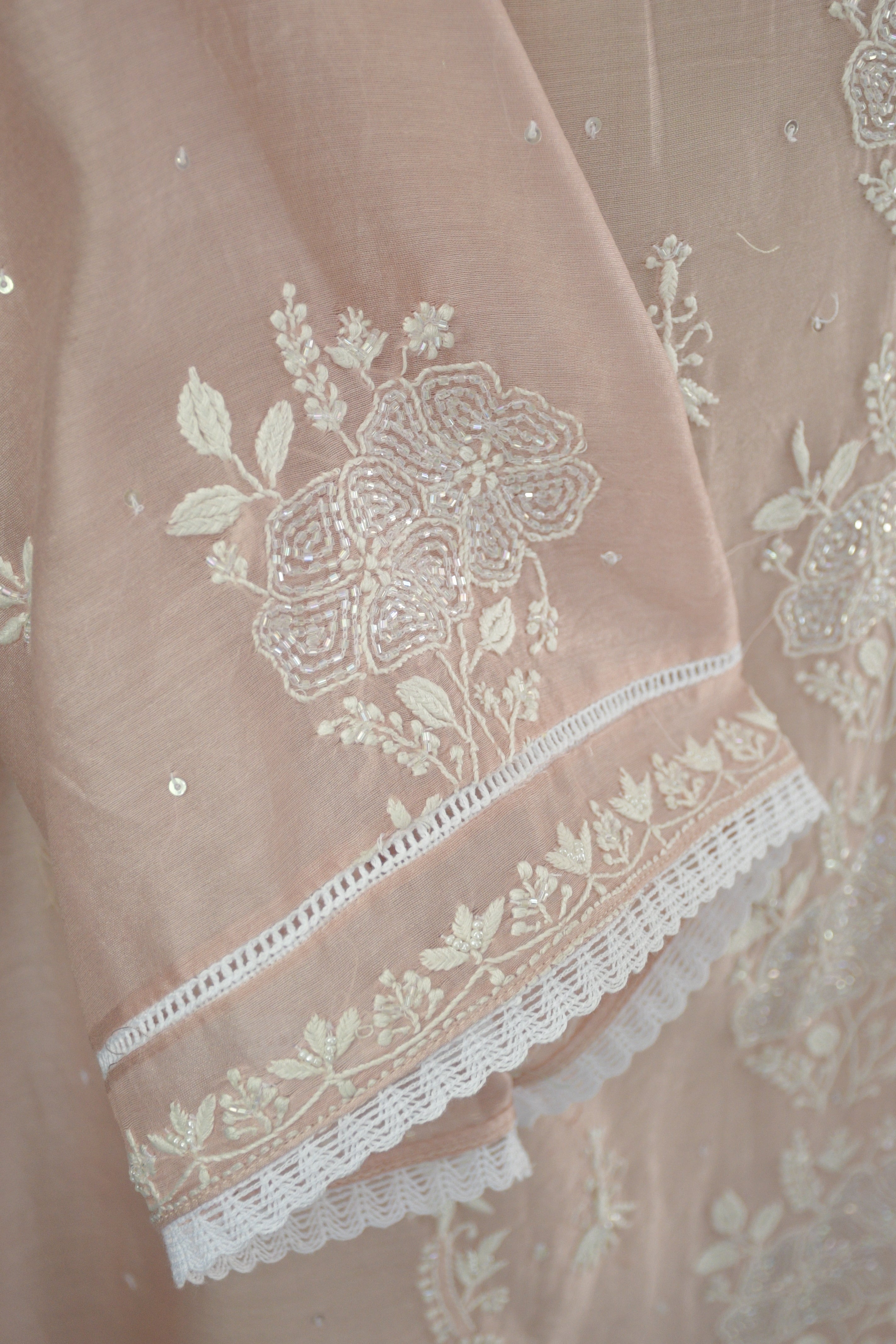 Pink mul chanderi chikankari suit set