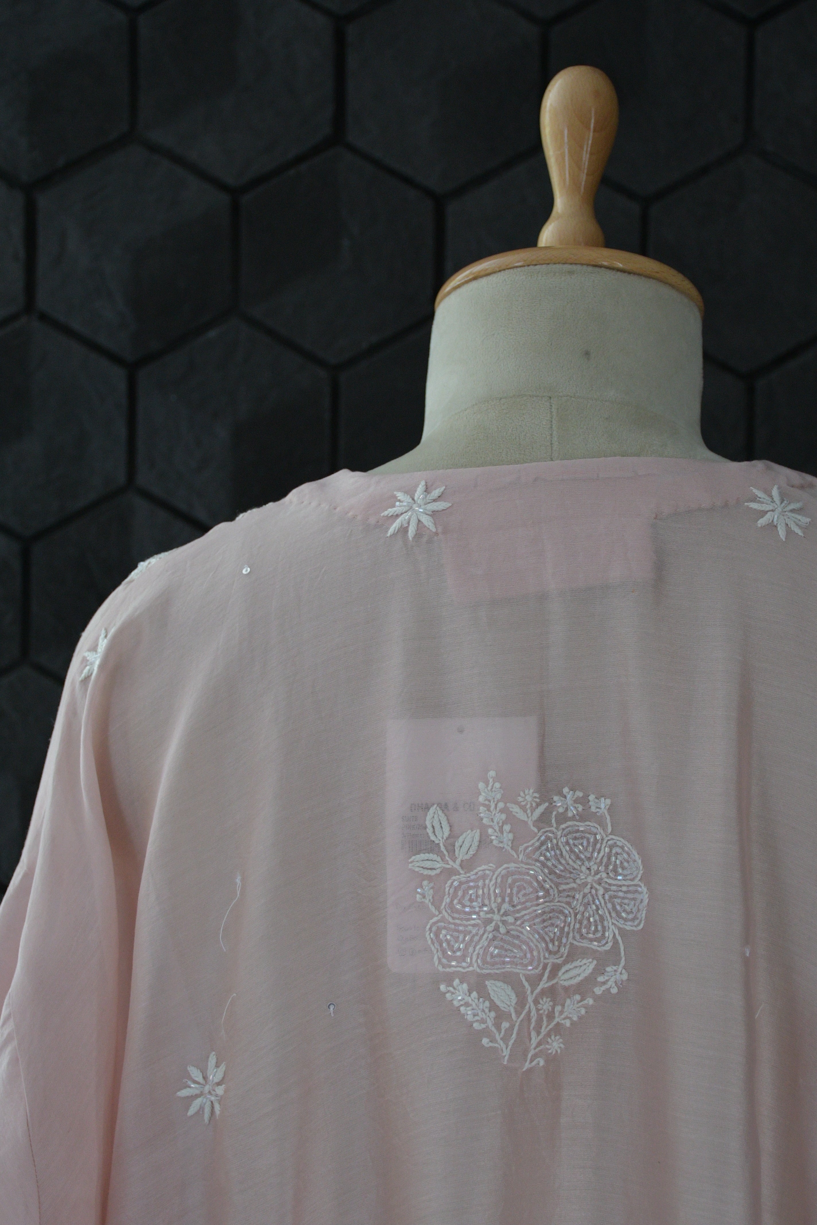 Pink mul chanderi chikankari suit set