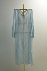 Sky Blue Mul Chanderi Lotus Design Suit Set