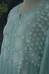Sage Green Mul Chanderi flower motif kurta set