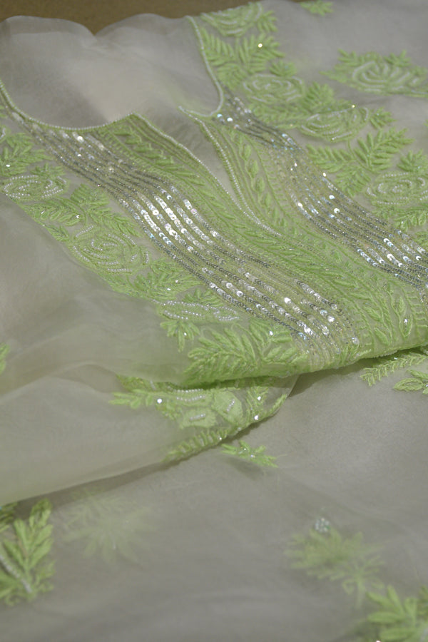 Pure Organza Kurta with Lime Green Embroidery