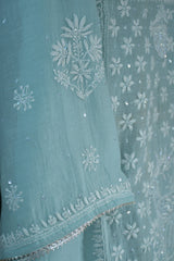 Sea Green Chanderi Chikankari Kurta Set