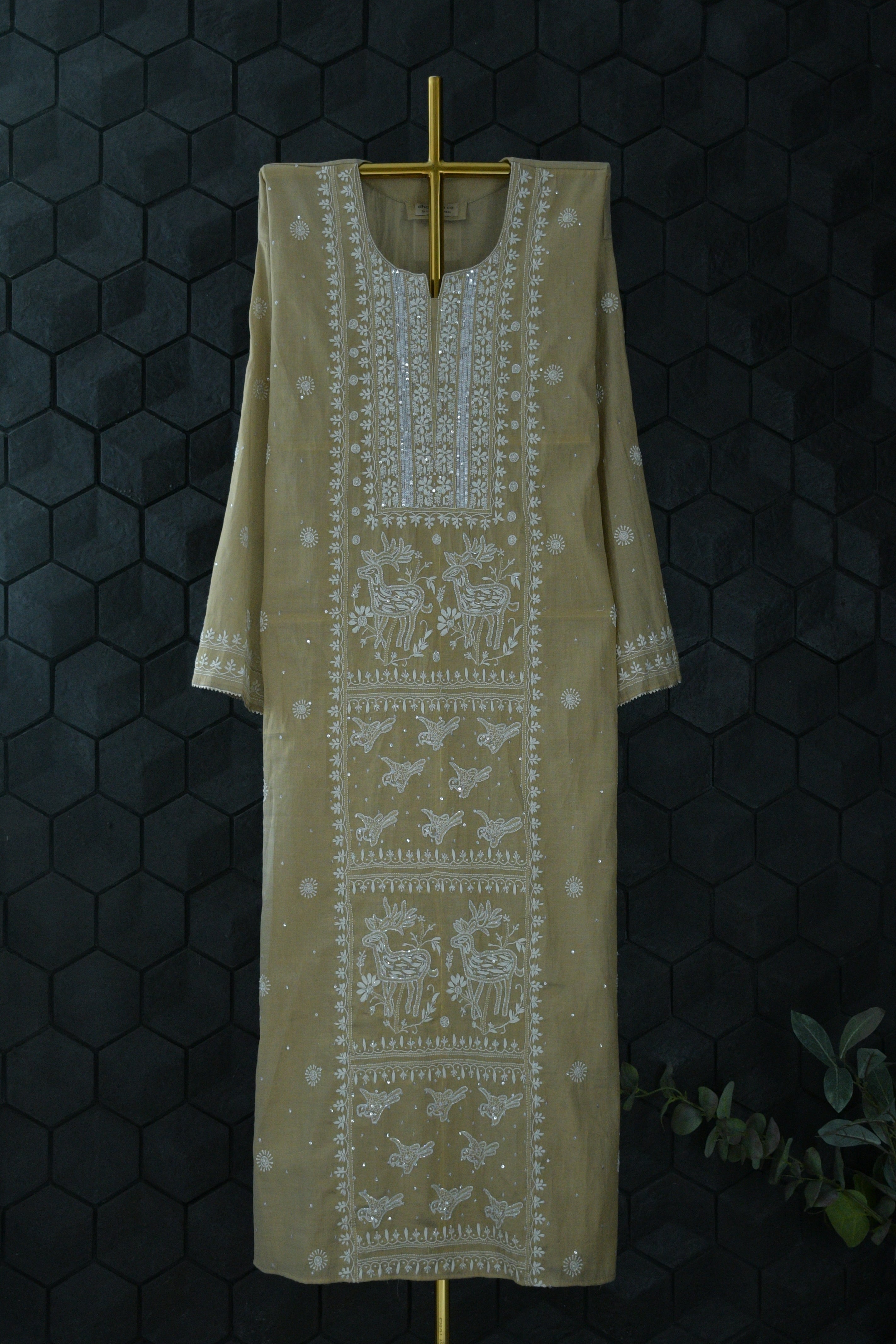 Gold Mul Chanderi Chikankari Kurta Set