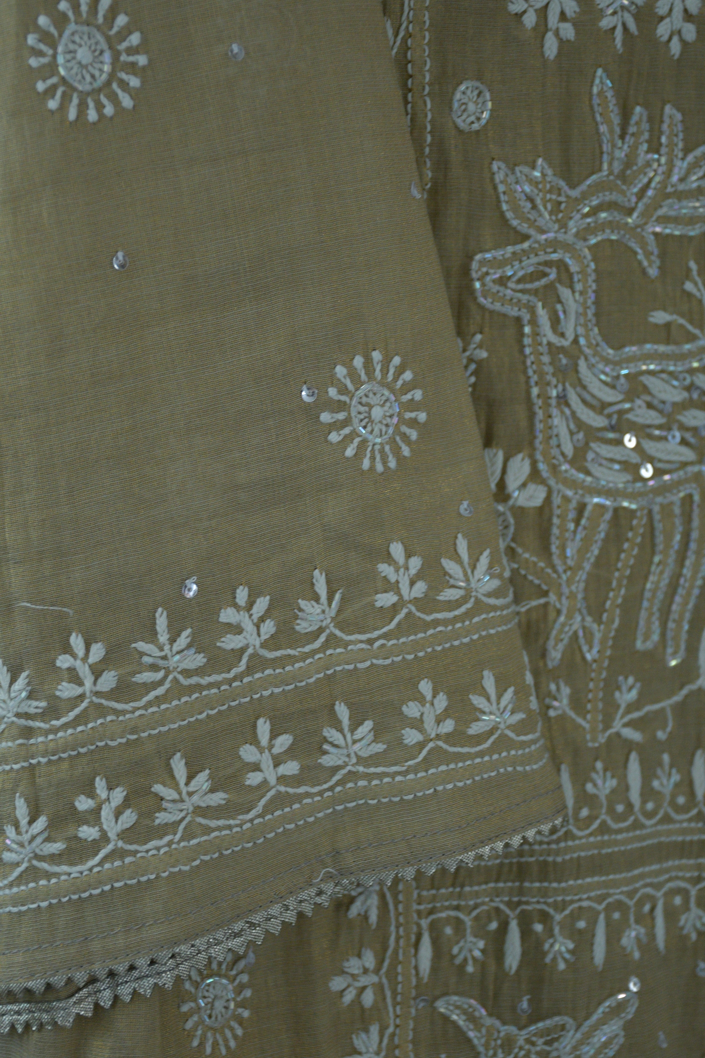 Gold Mul Chanderi Chikankari Kurta Set