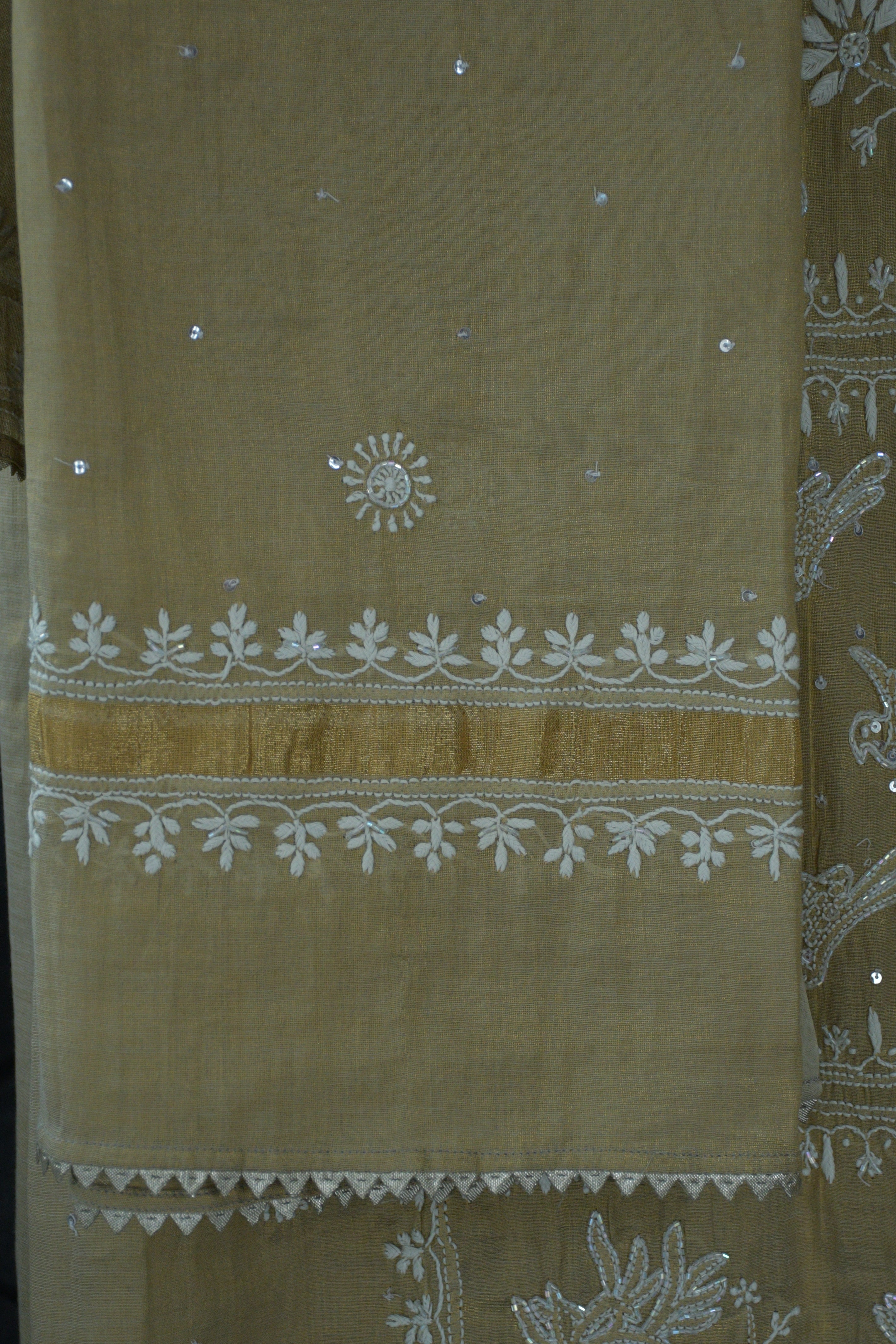 Gold Mul Chanderi Chikankari Kurta Set