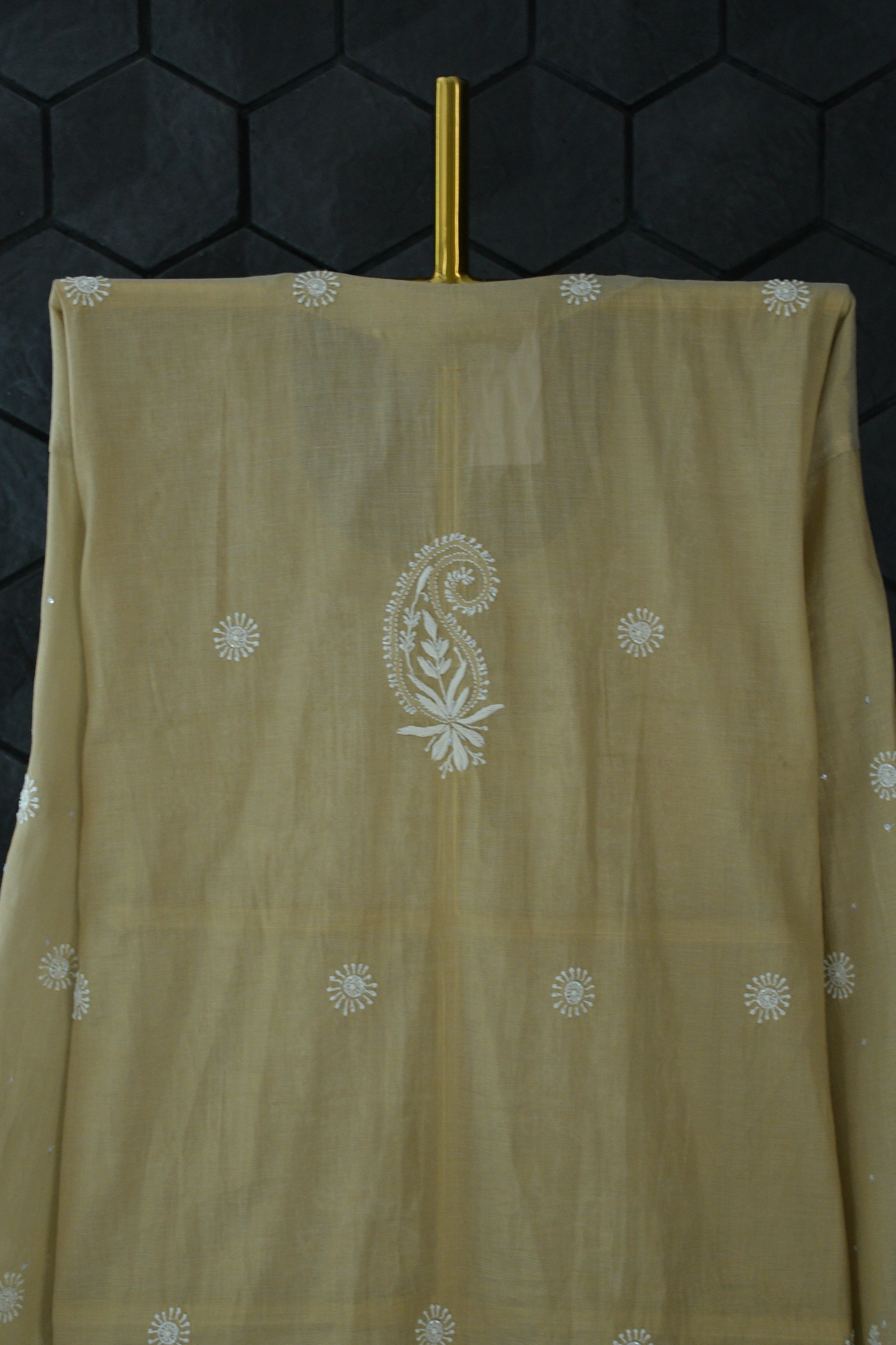 Gold Mul Chanderi Chikankari Kurta Set